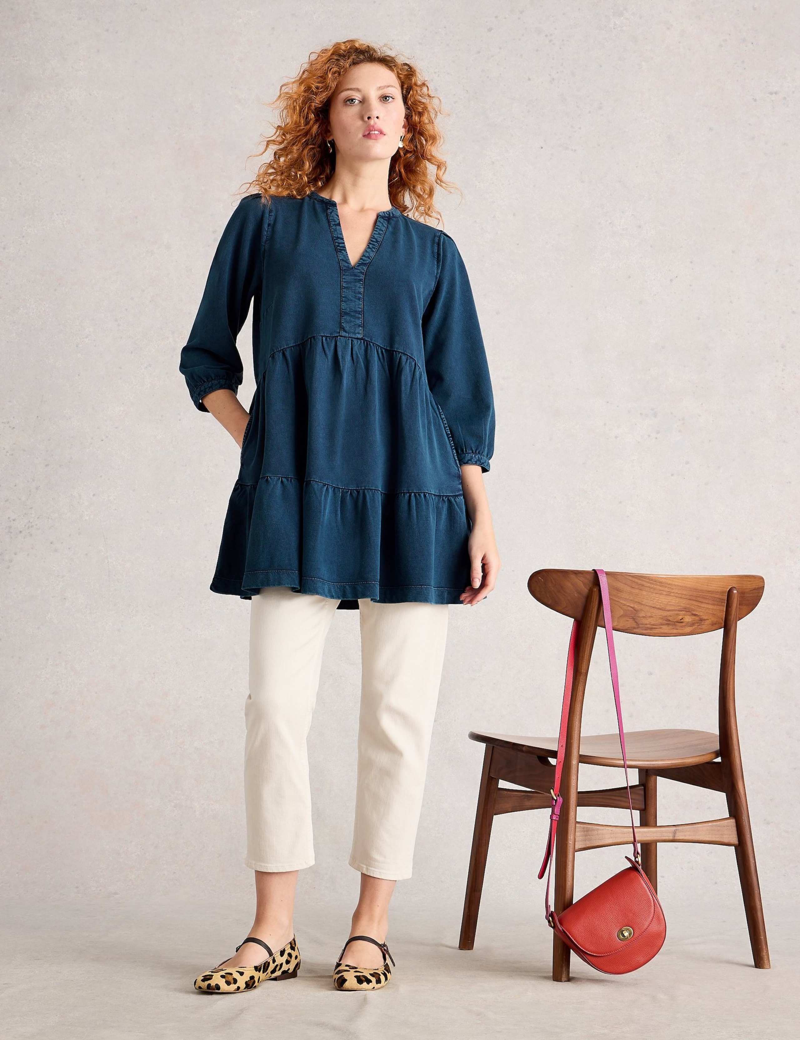 Denim V-Neck Tiered Tunic