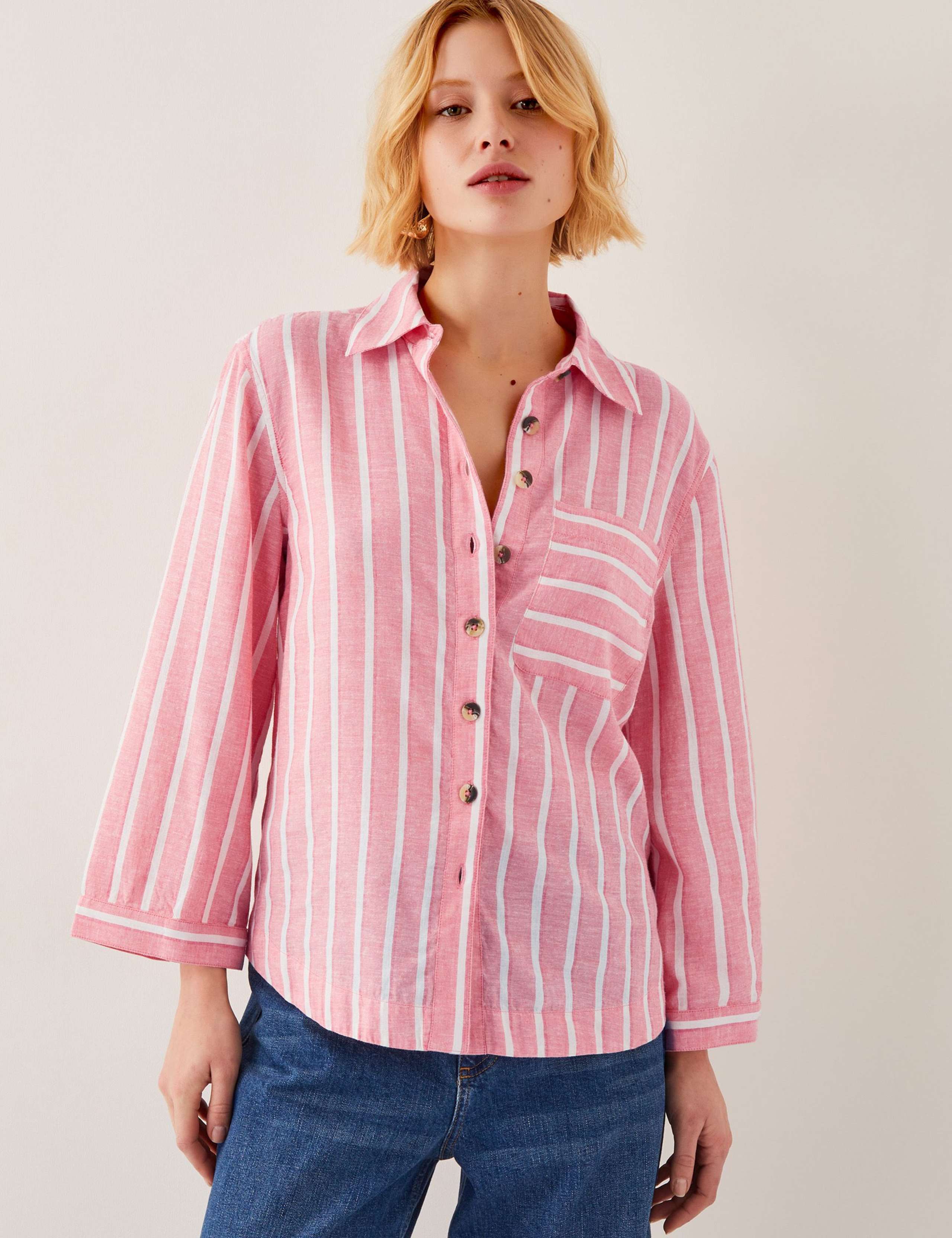 Linen Blend Striped Collared Shirt