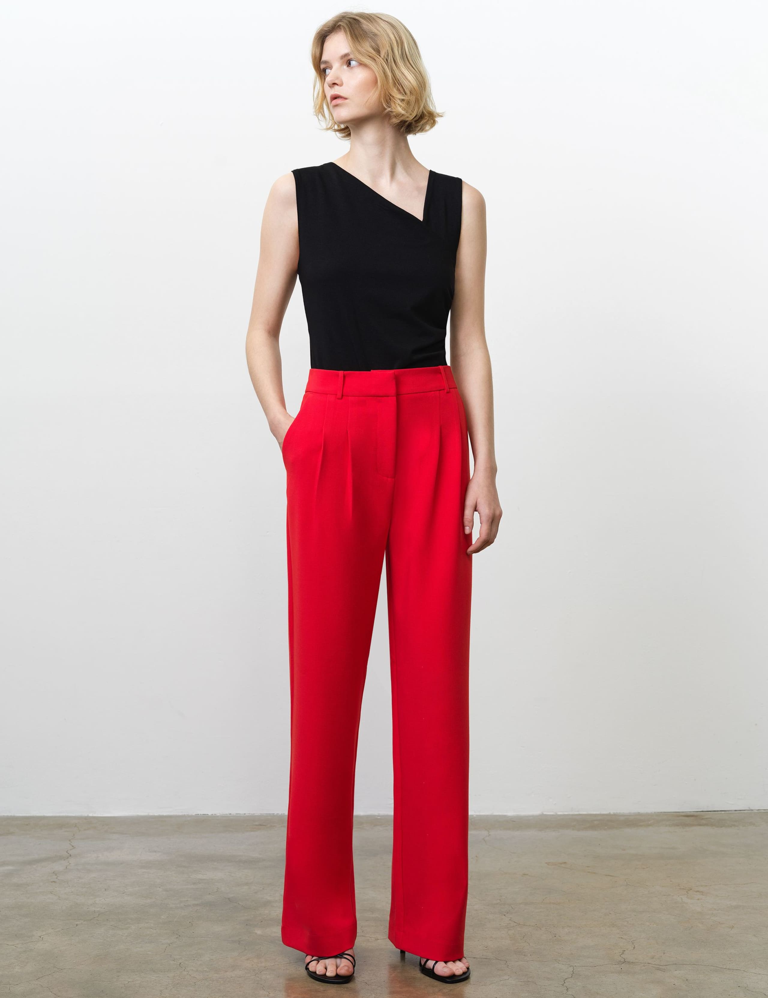 Pleat Front Wide Leg Trousers