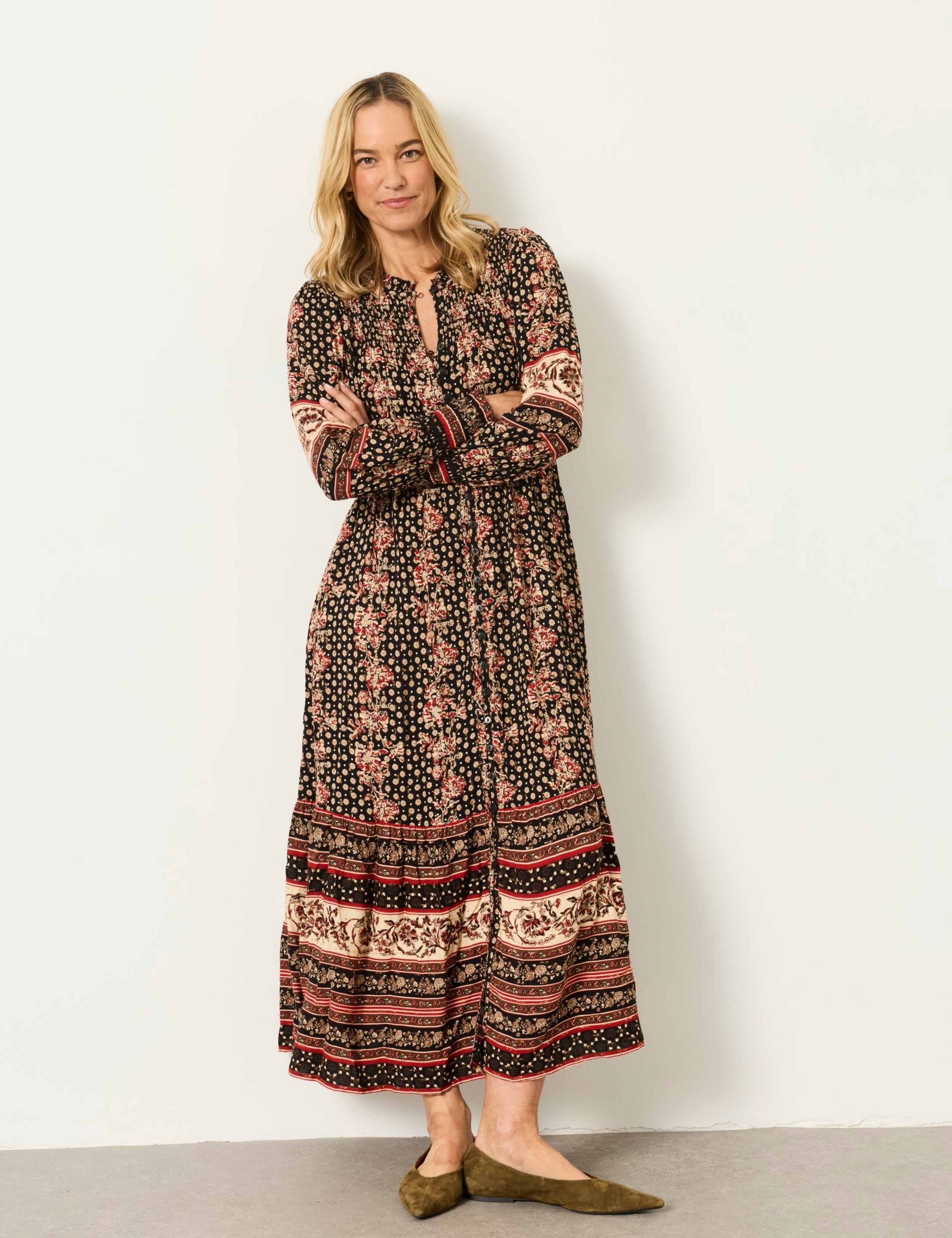 Floral Blouson Sleeve Maxi Tea Dress