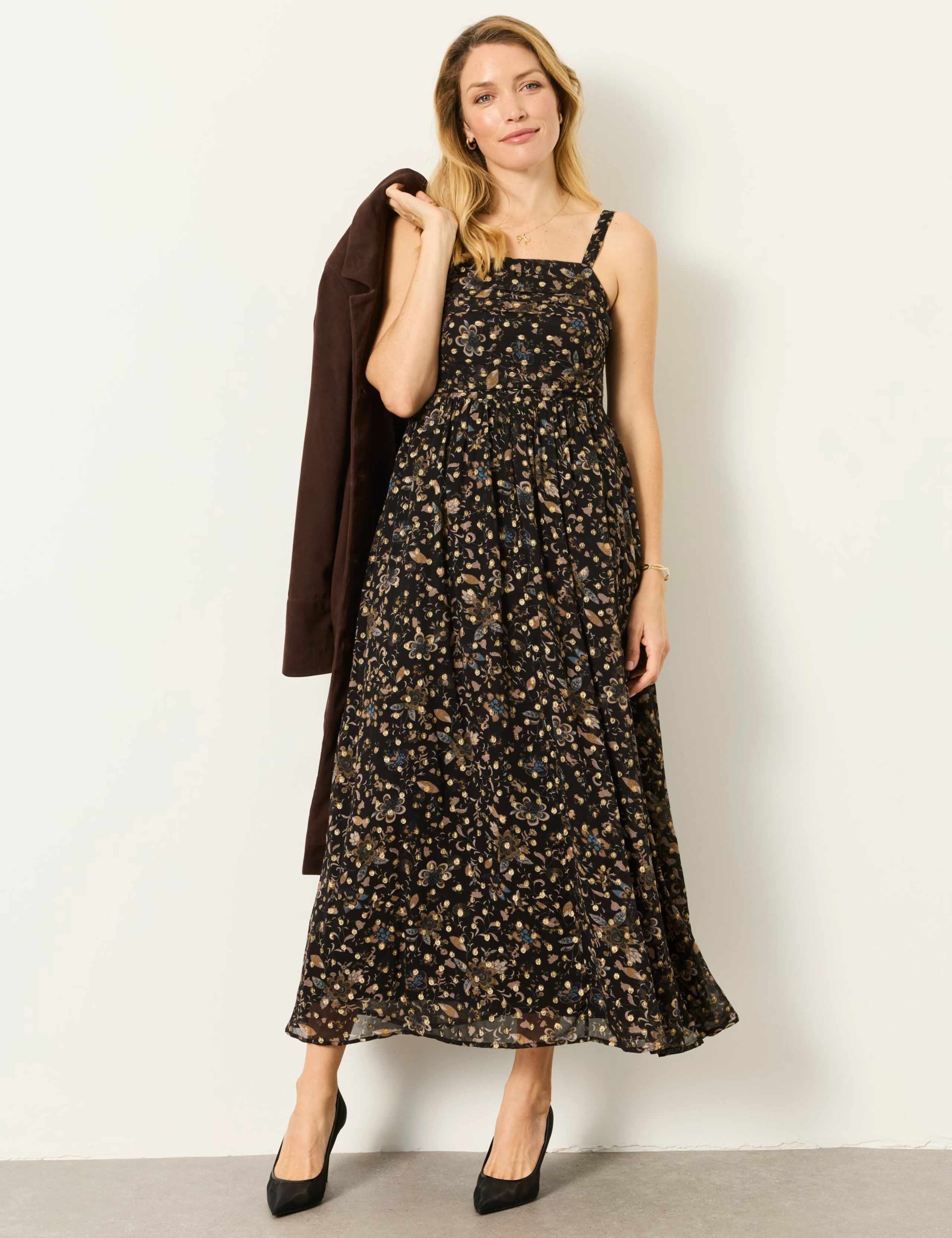 Polka Dot Square Neck Midi Waisted Dress