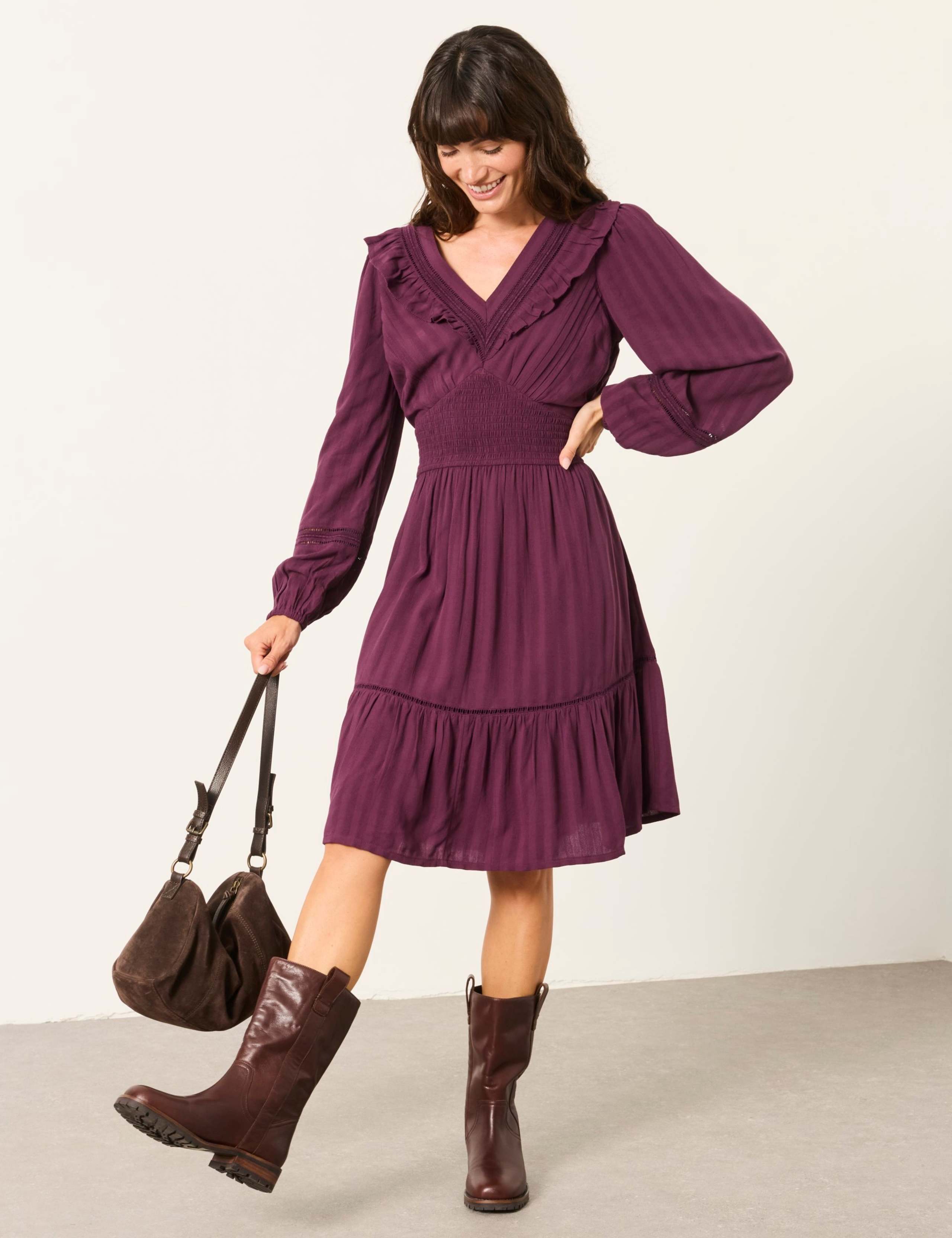 Jacquard V-Neck Mini Tiered Dress