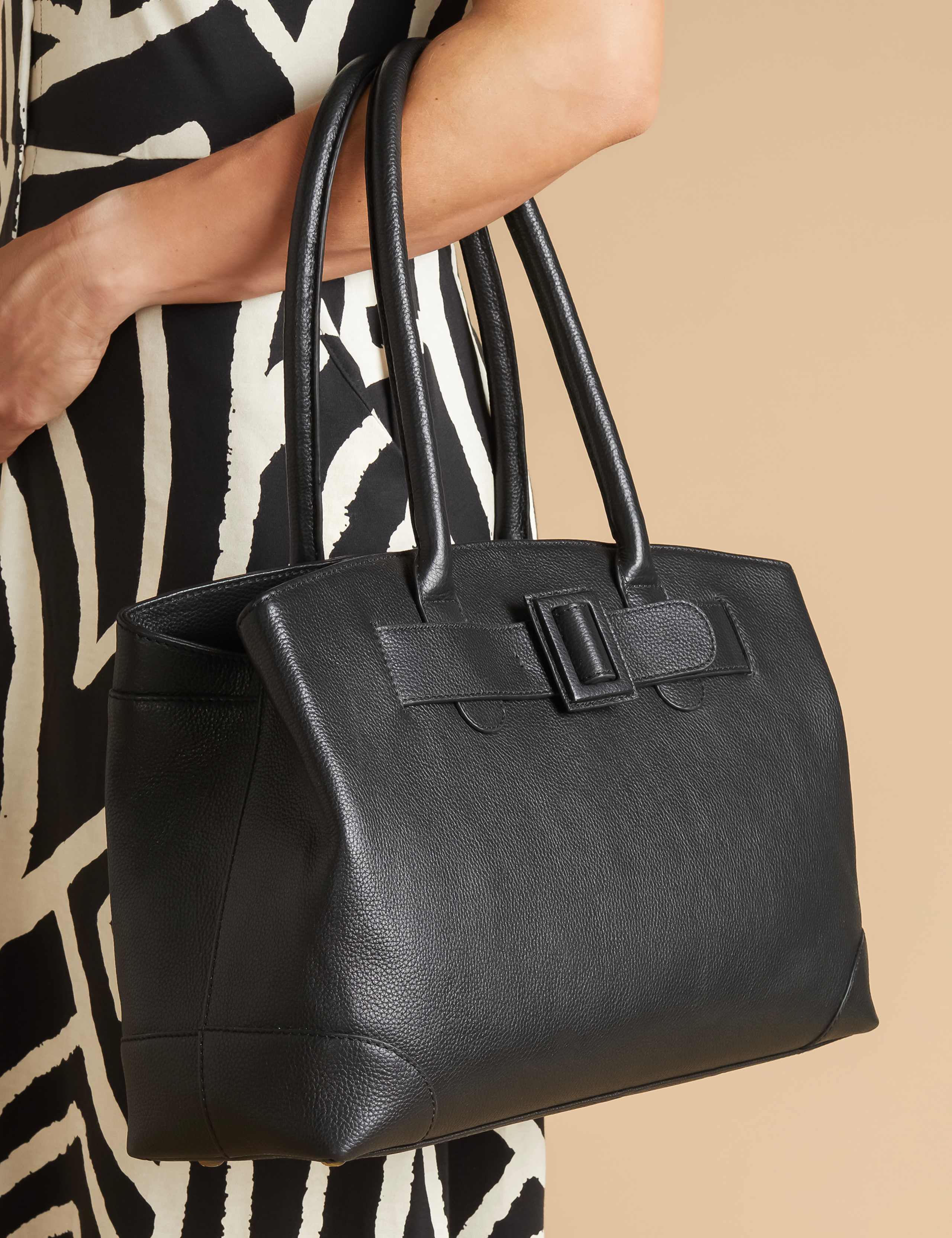 Leather Buckle Detail Tote Bag