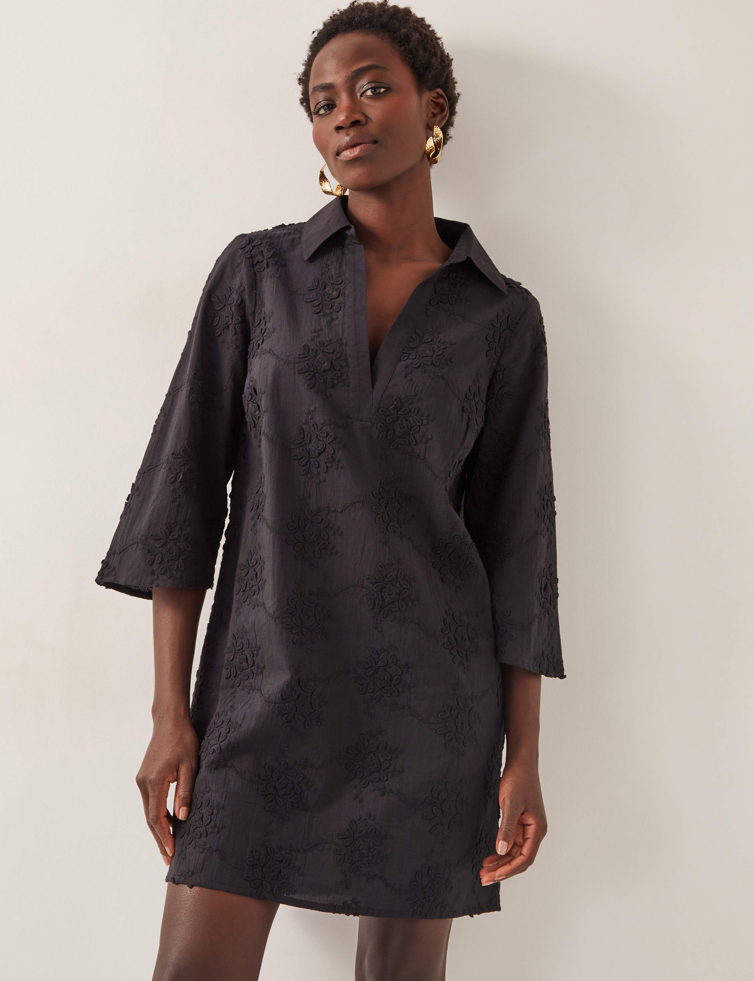 Pure Cotton Embroidered Mini Shift Dress