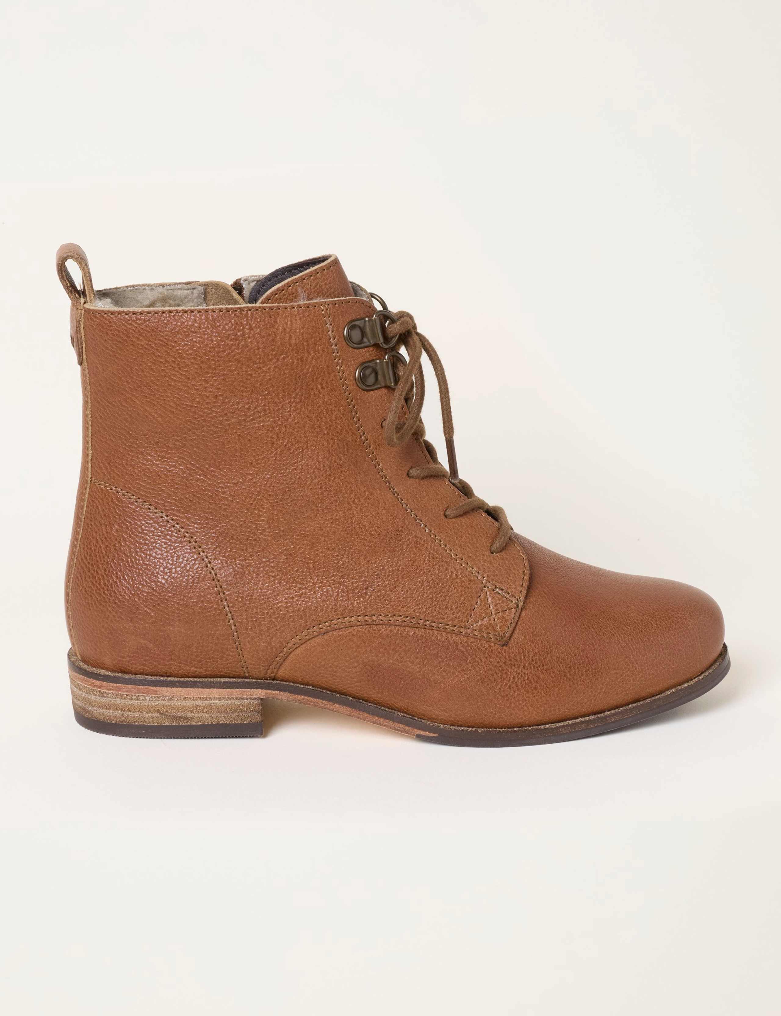 Textured Leather Lace Up Ankle Boots