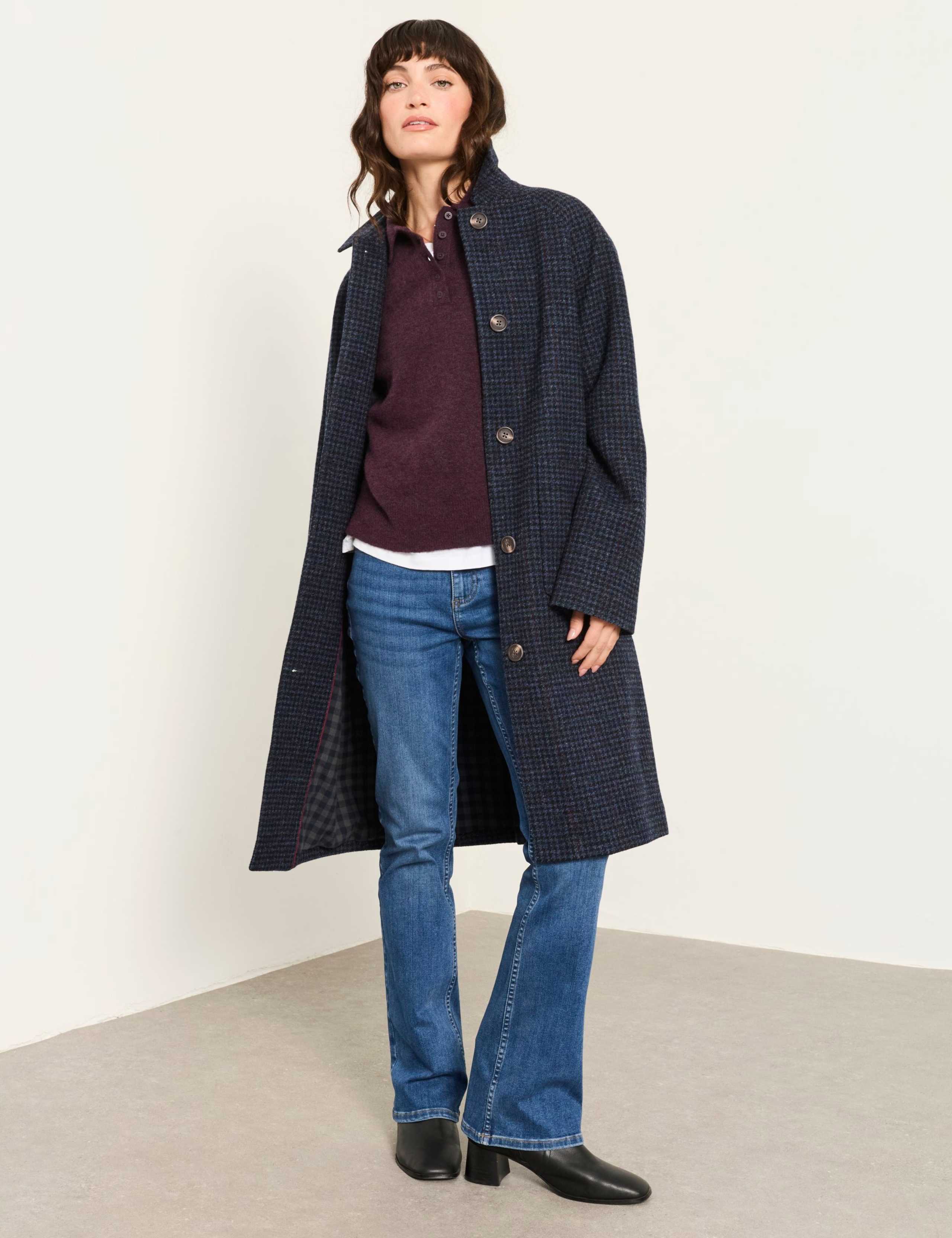 Pure Wool Checked Longline Coat