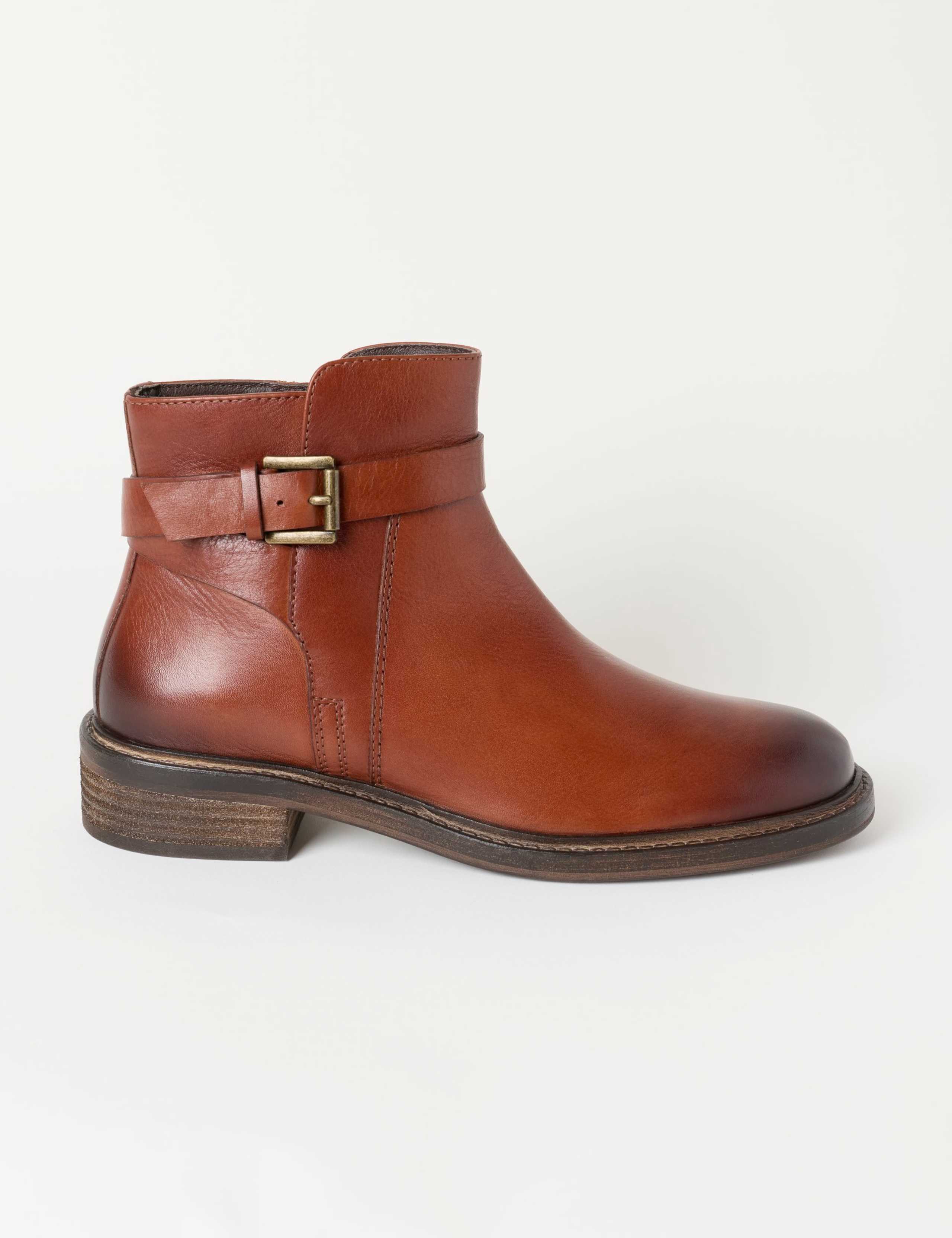 Leather Buckle Block Heel Ankle Boots