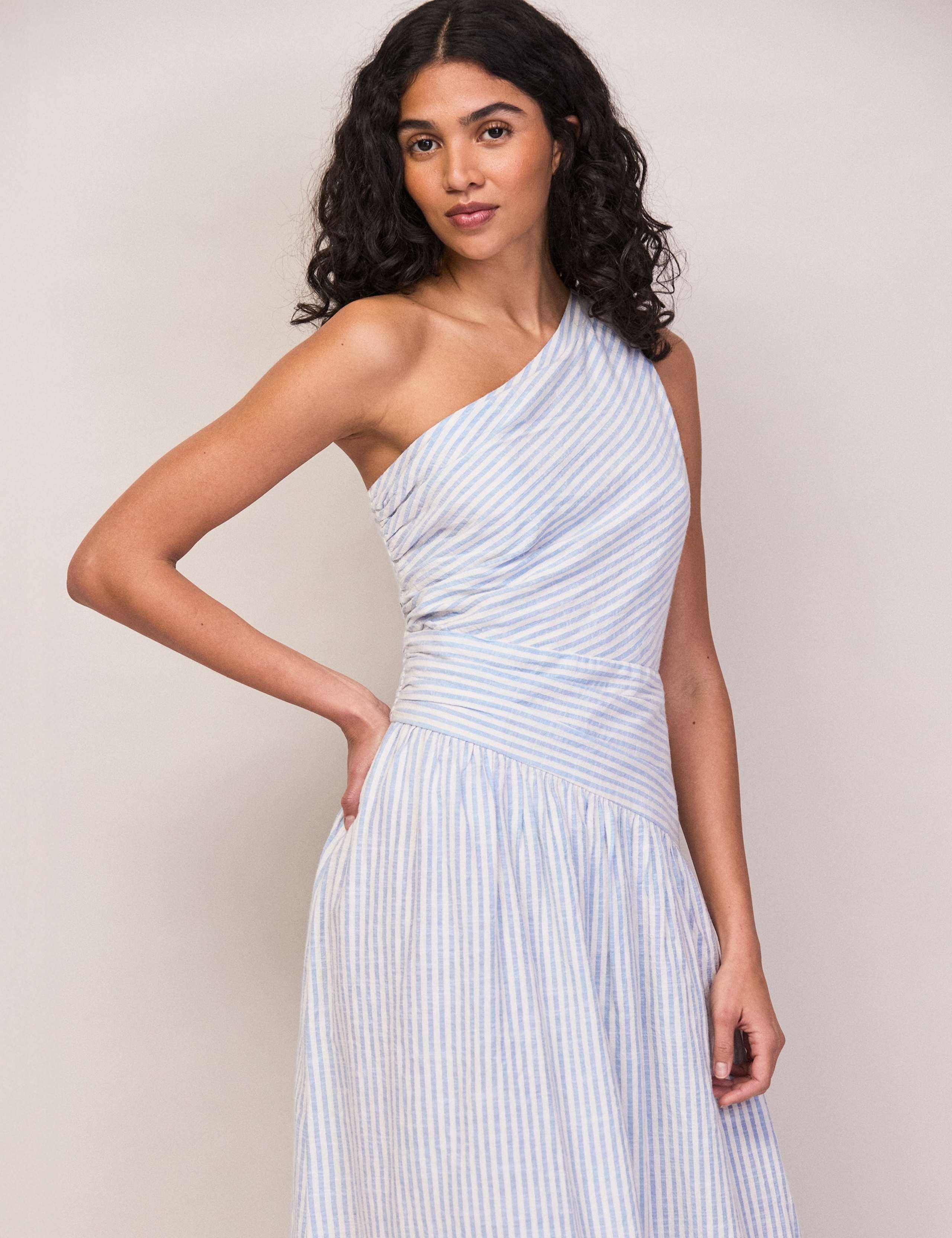 Pure Cotton Striped Midaxi Waisted Dress