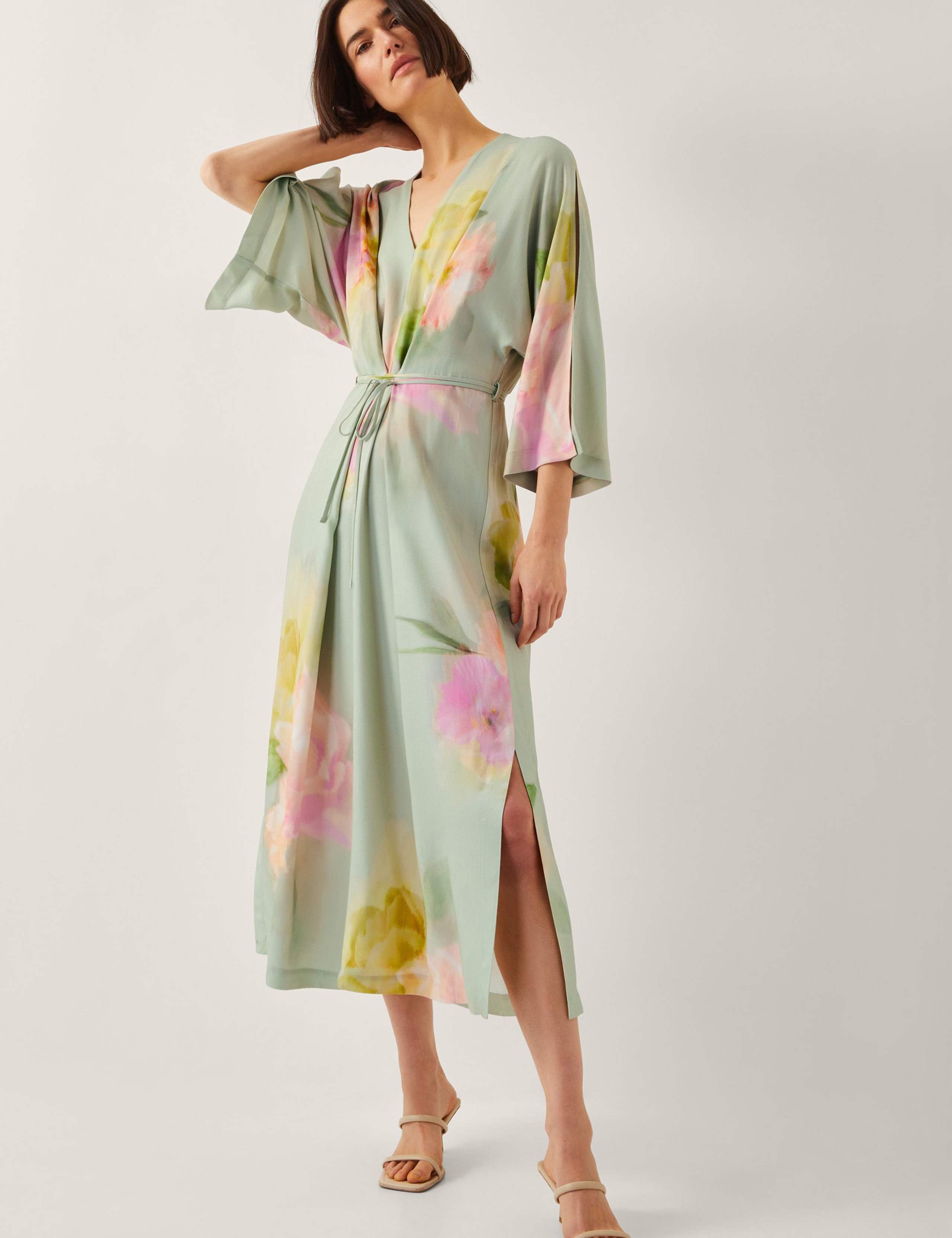 Printed Midi Kimono Dress