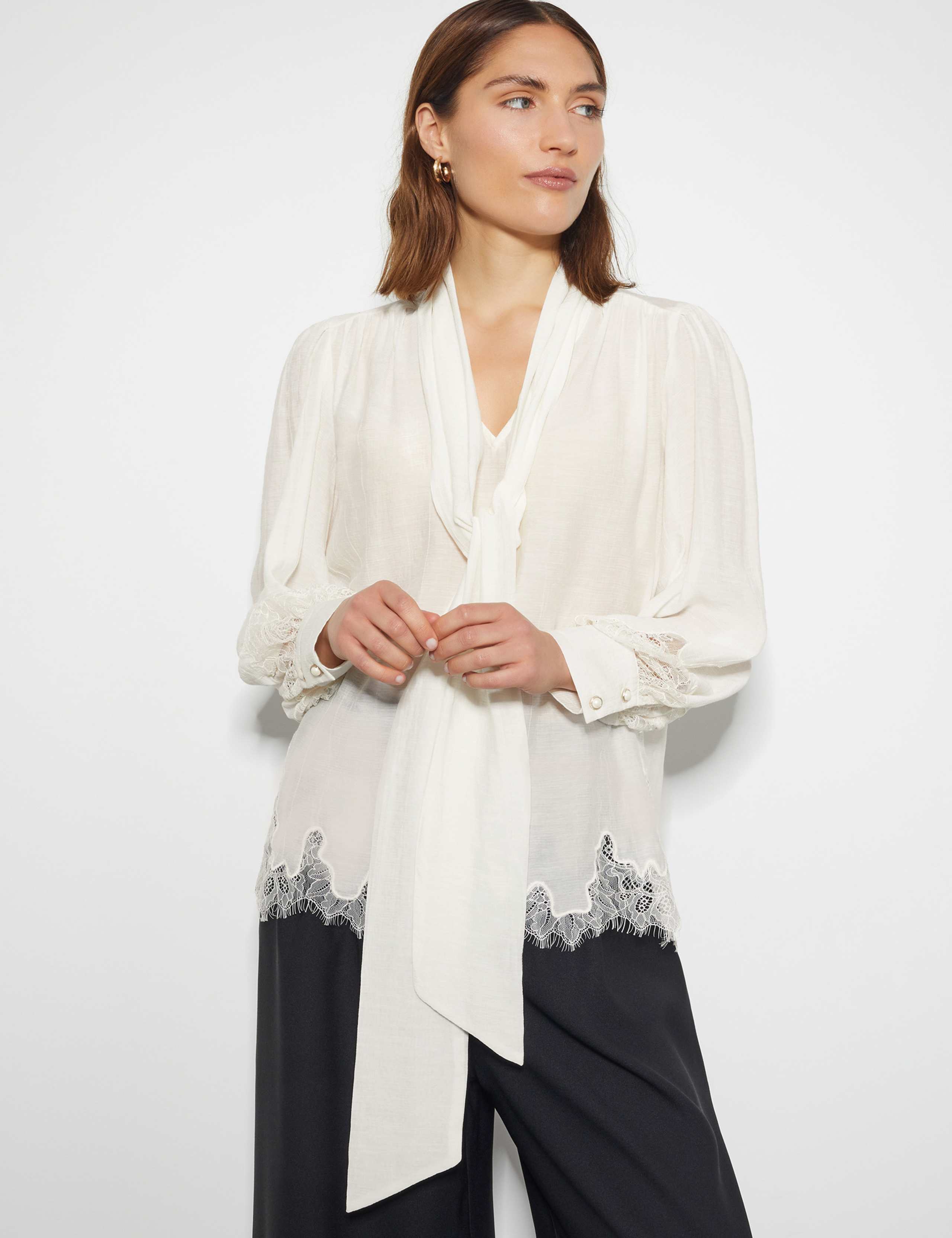 Lace Tie Neck Blouse