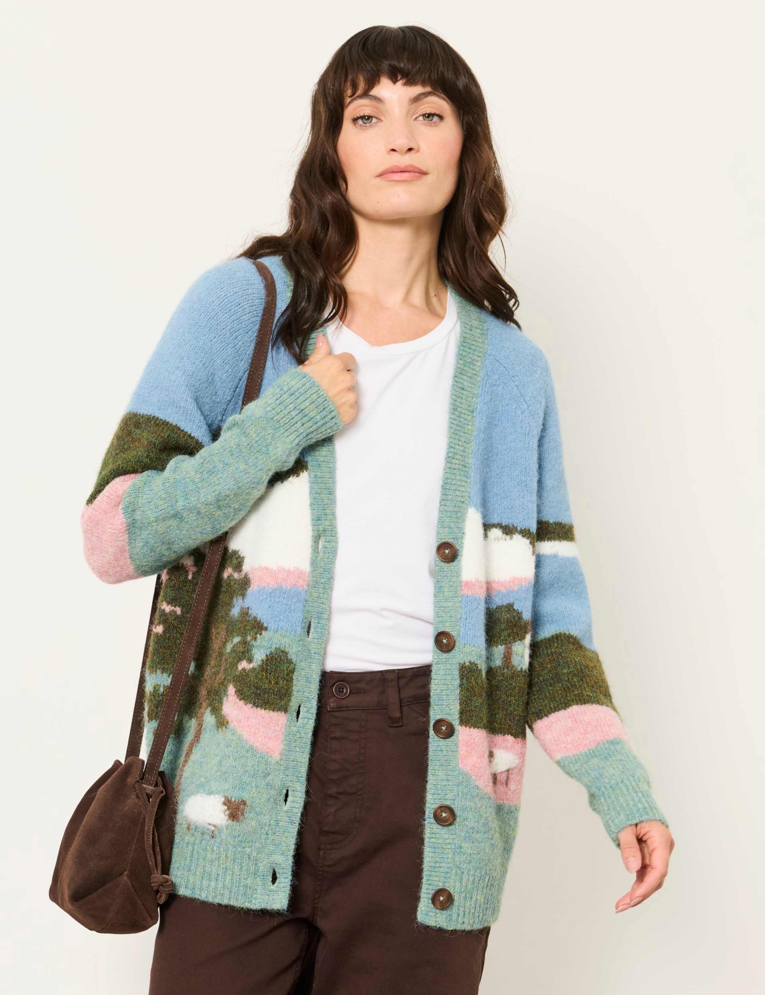 Wool Blend V-Neck Button Front Cardigan