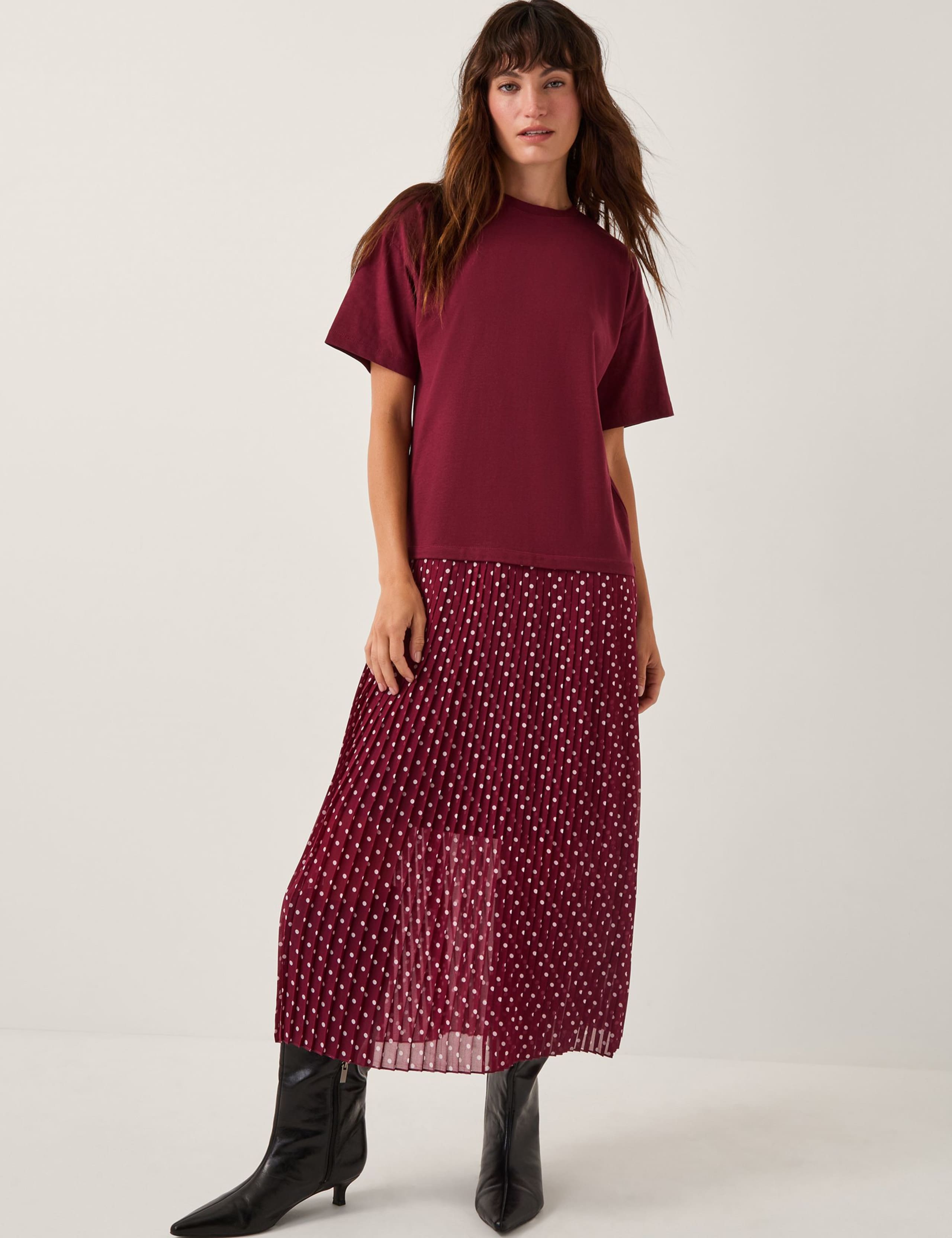 Pure Cotton Polka Dot Midi T-Shirt Dress