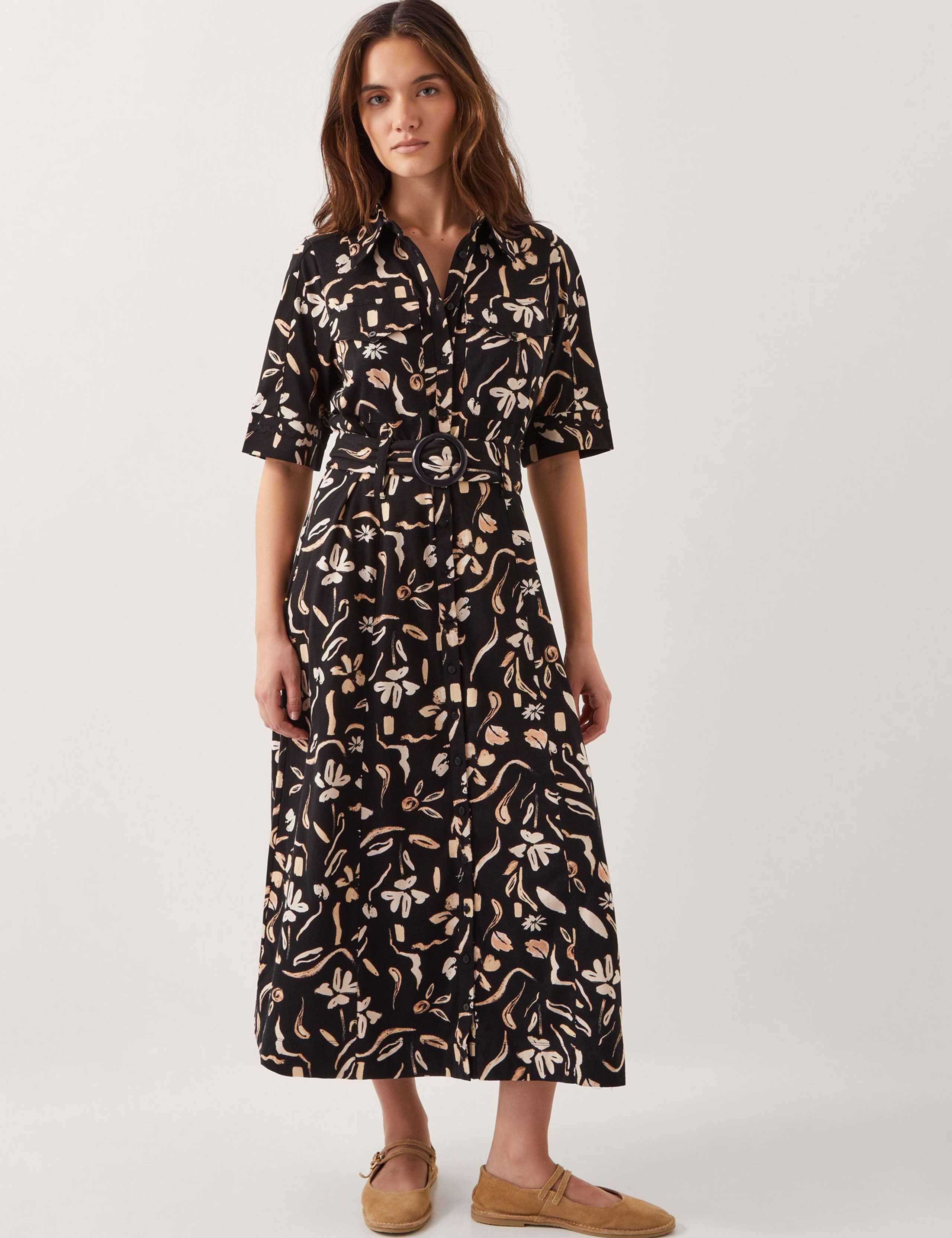 Jersey Printed Button Through Midi Dress