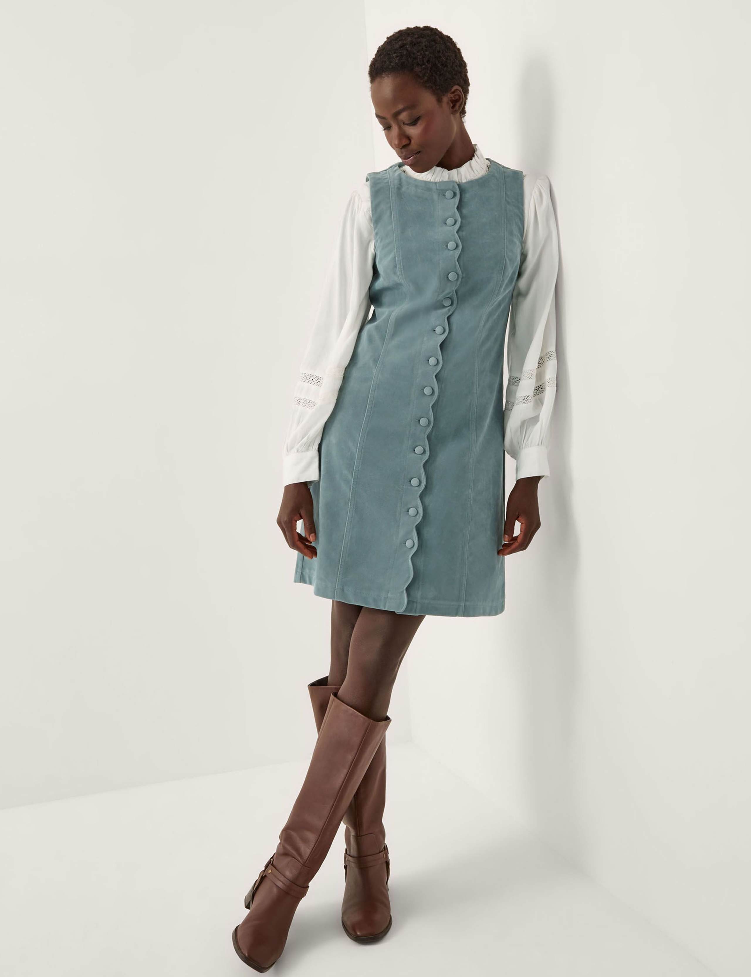 Cord Button Through Knee Length Dress