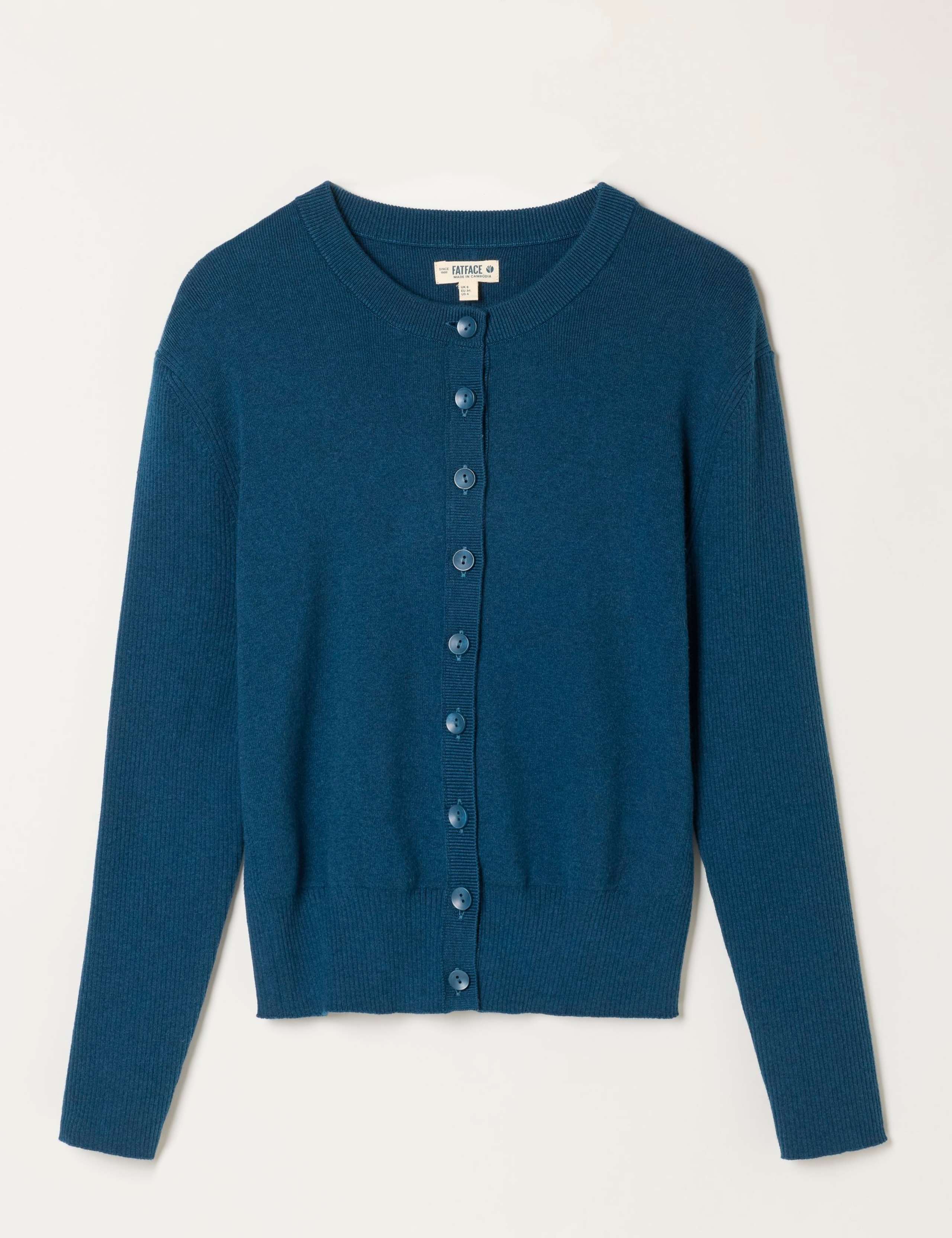 Cotton Blend Ribbed Button Front Cardigan