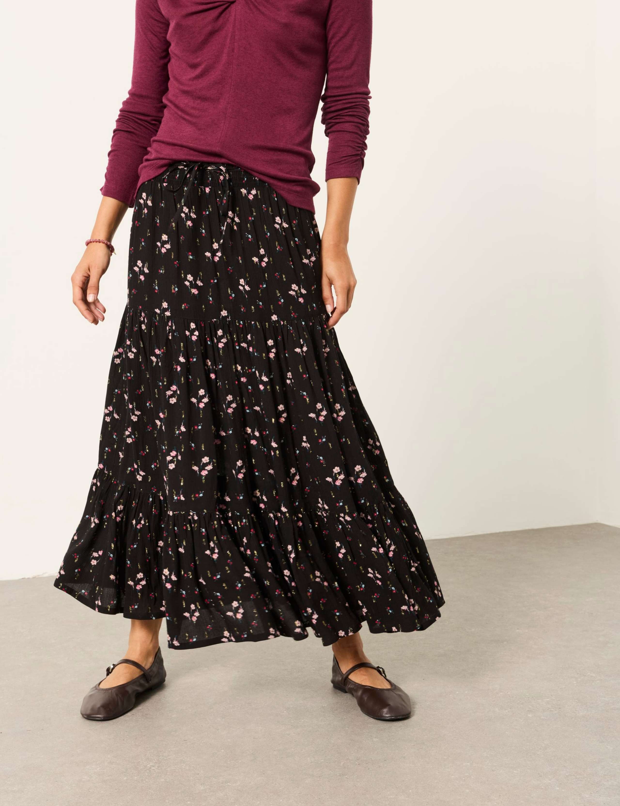 Pleated Maxi Tiered Skirt