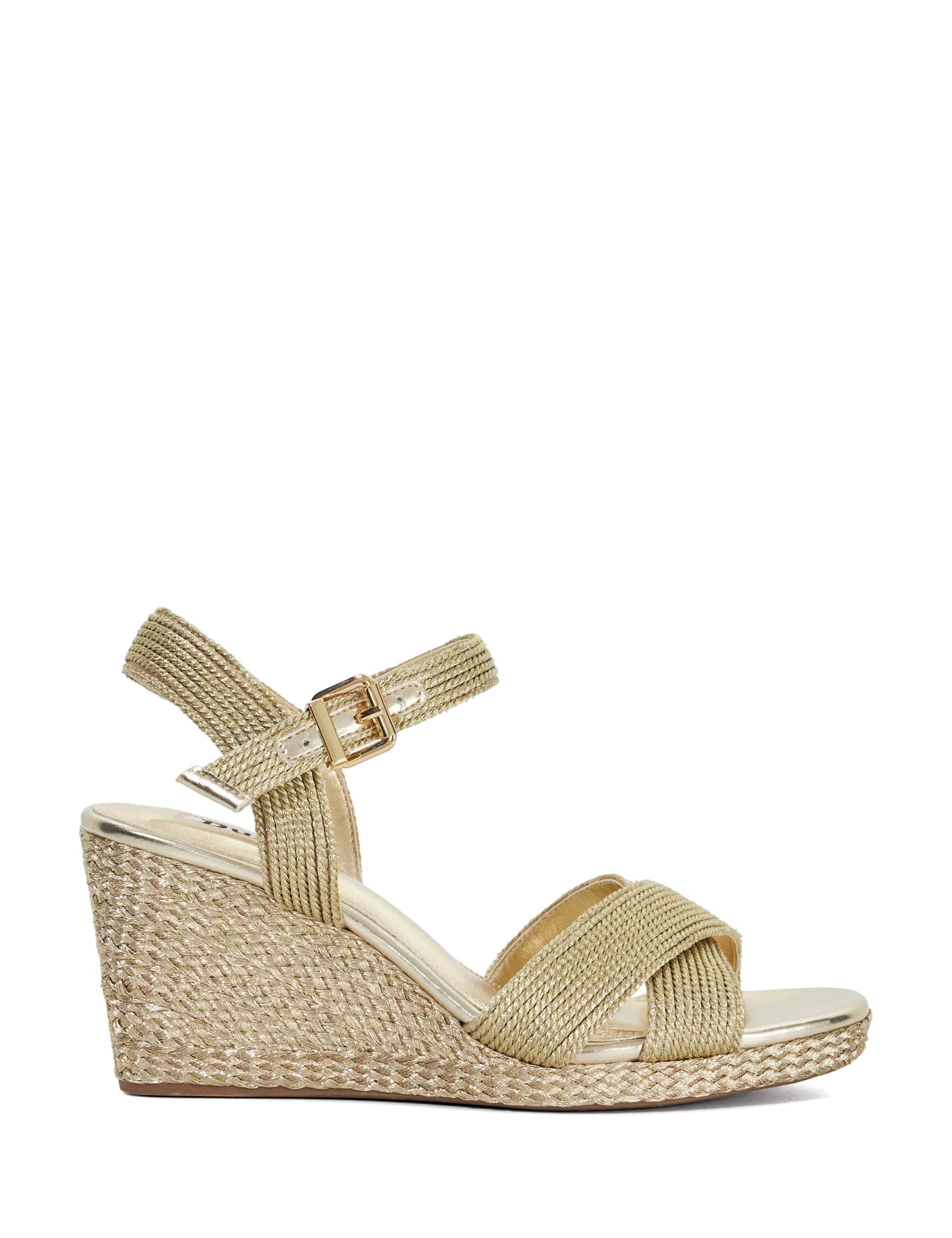 Metallic Raffia Wedge Sandals