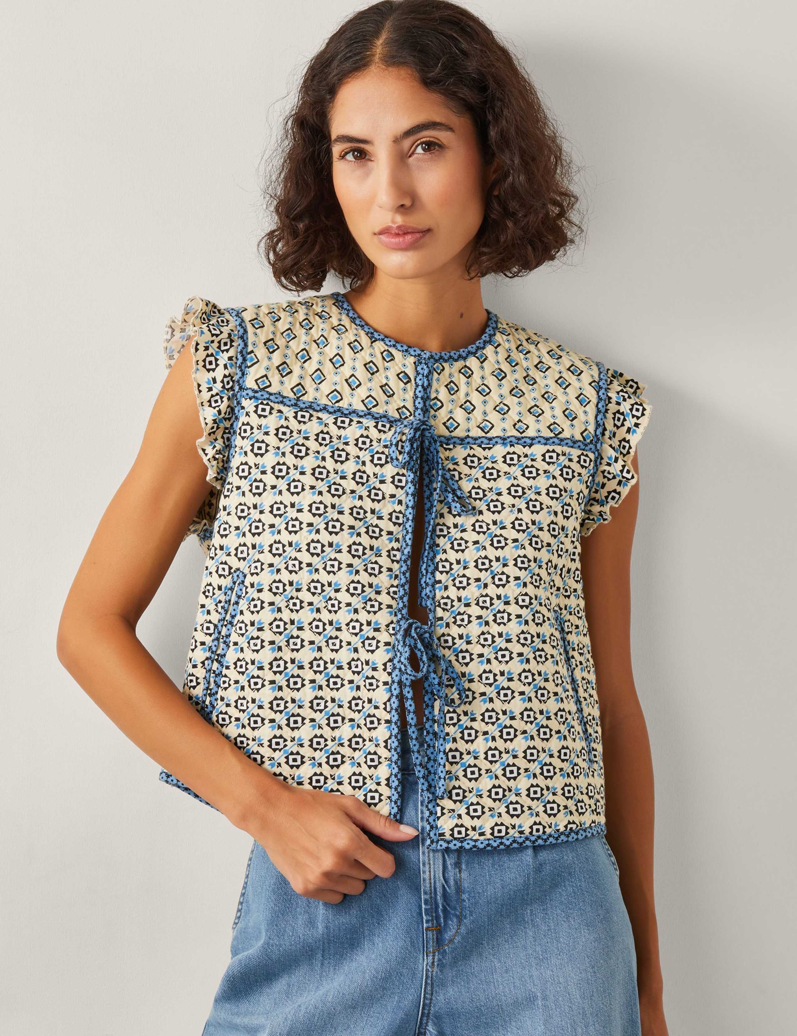 Pure Cotton Geometric Quilted Gilet