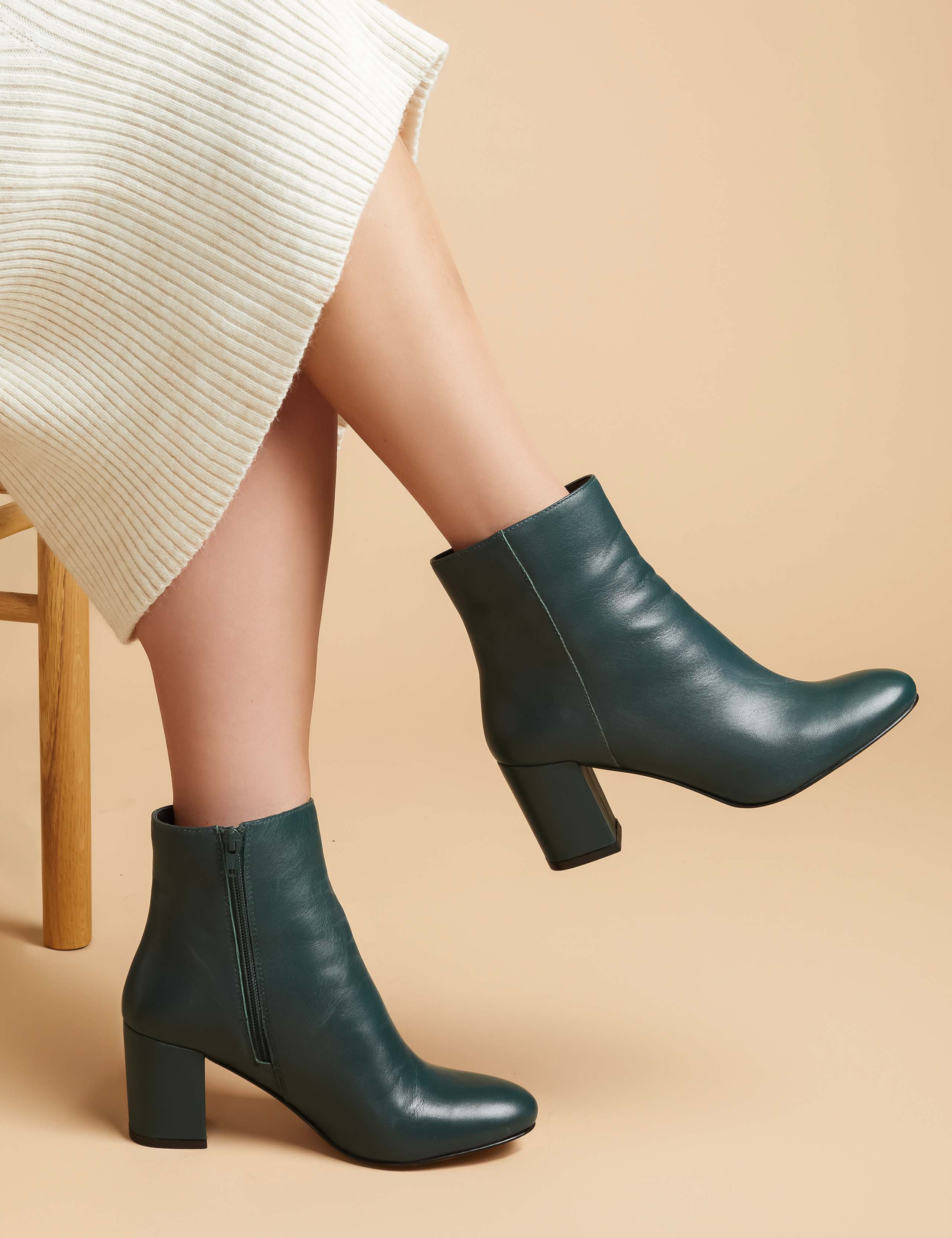 Leather Block Heel Ankle Boots
