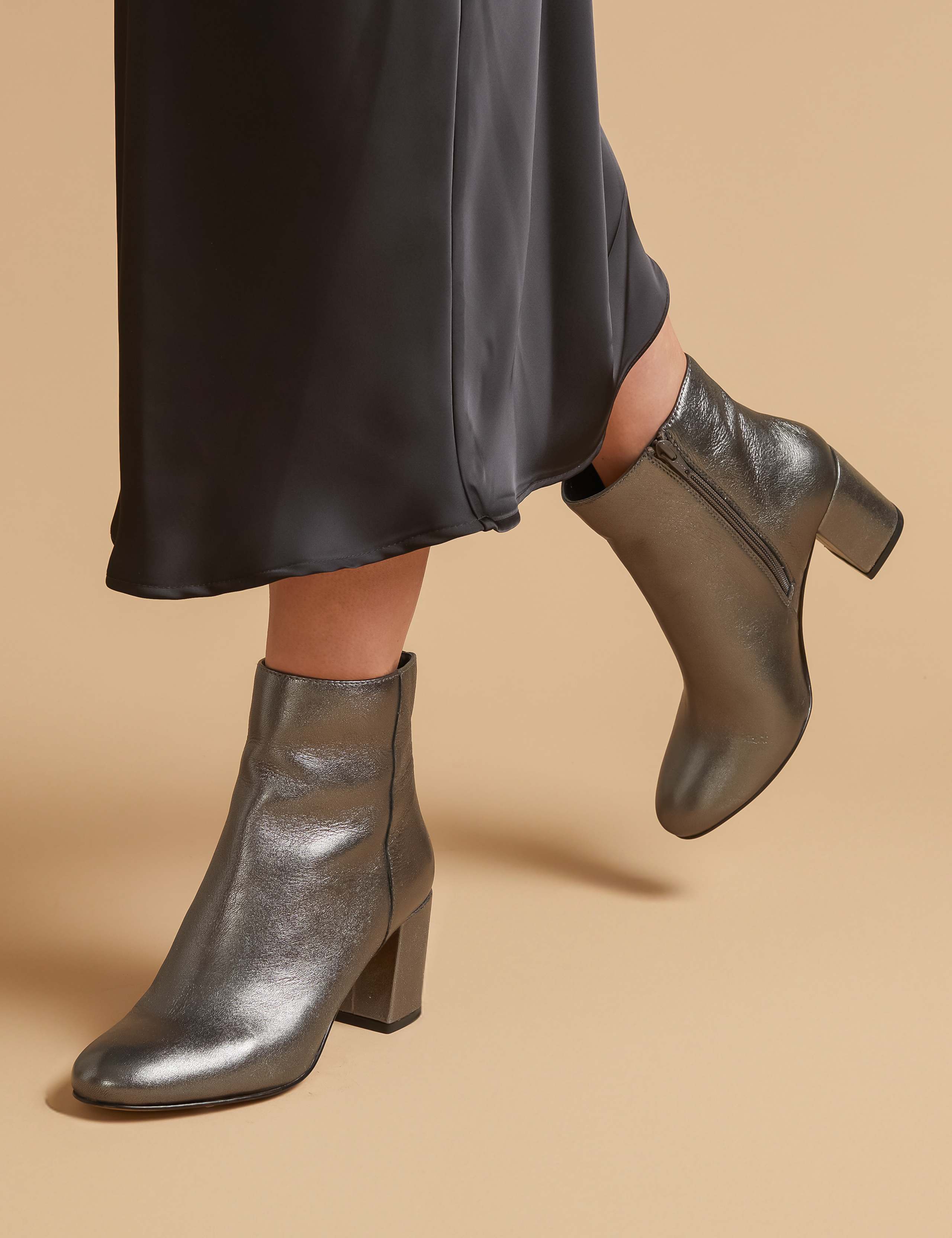 Leather Block Heel Ankle Boots