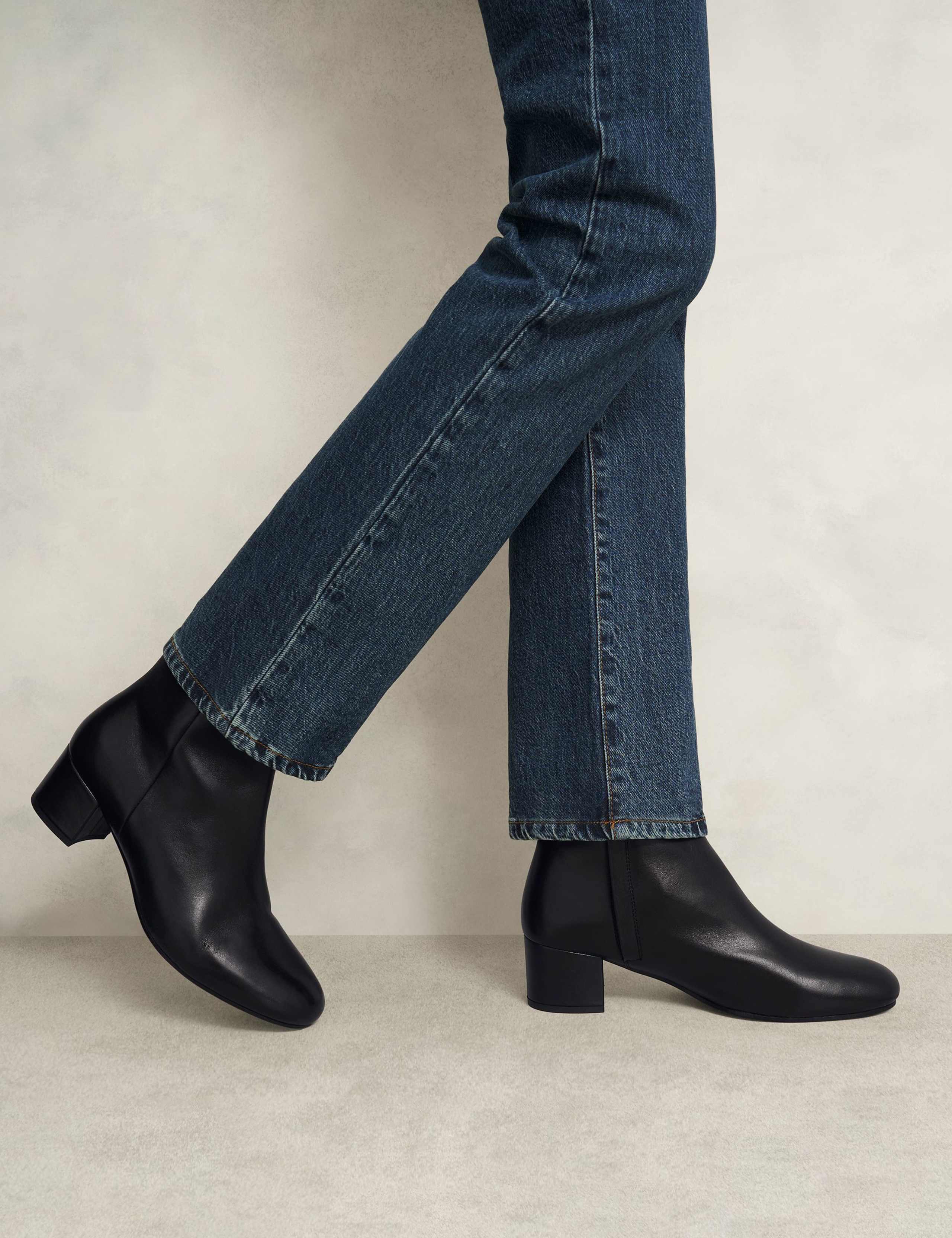 Leather Block Heel Ankle Boots