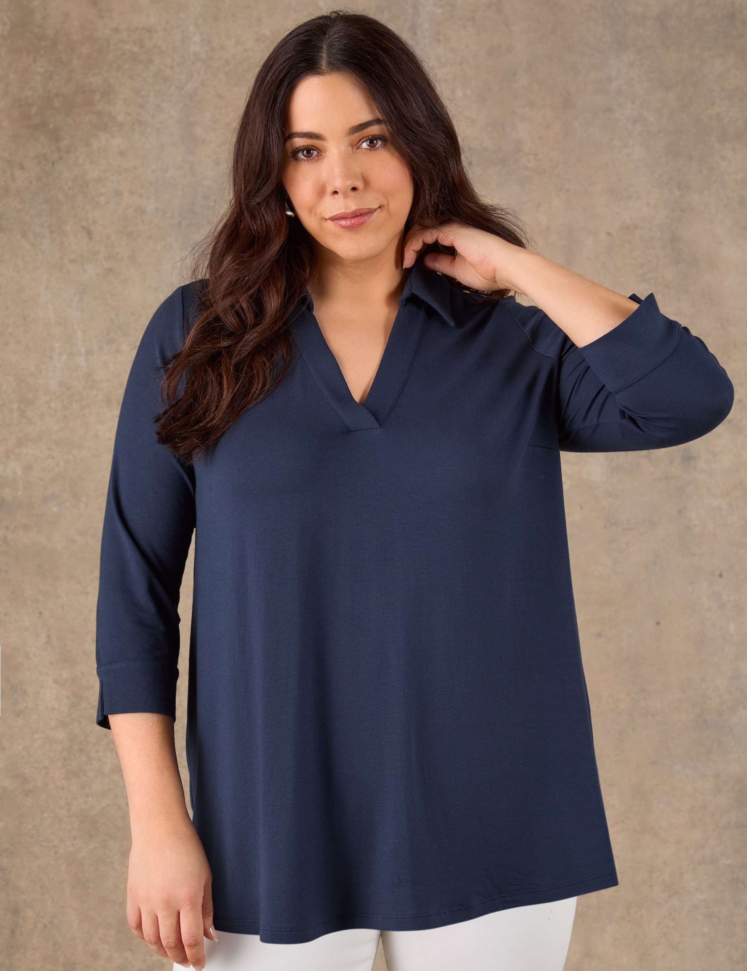 Jersey Polo Collar Blouse