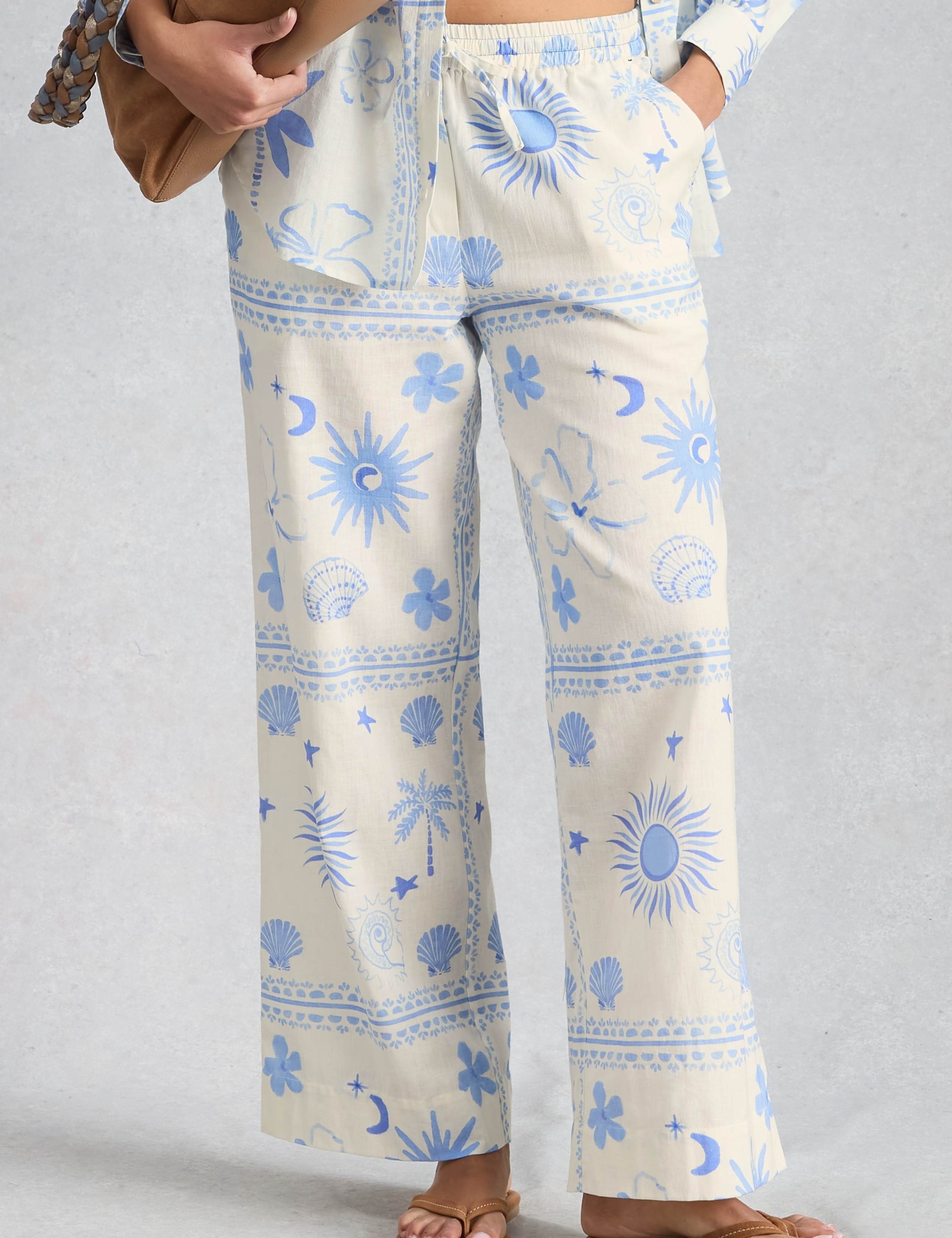 Cotton Rich Printed Wide Leg Trousers