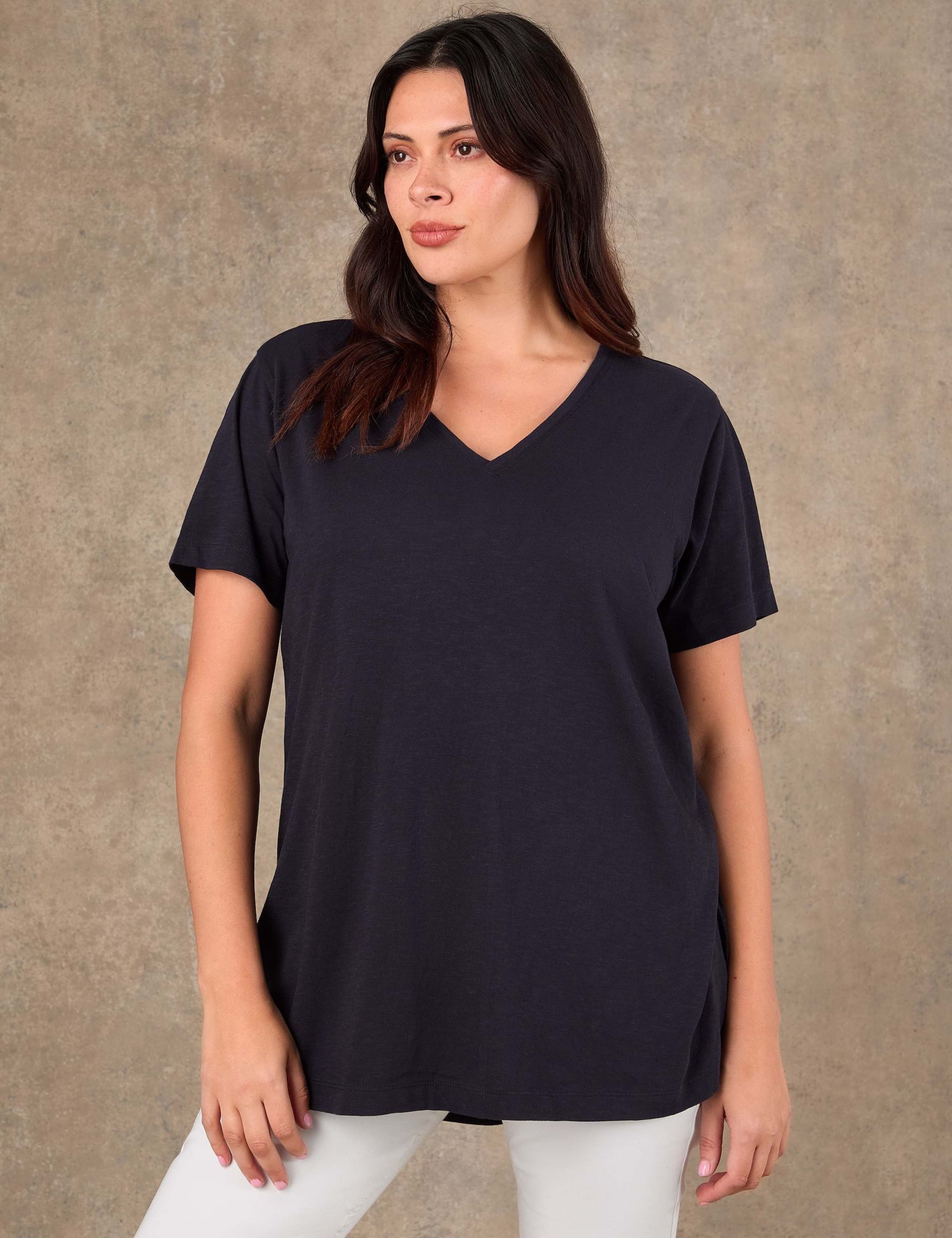 Pure Cotton V-Neck Longline T-Shirt