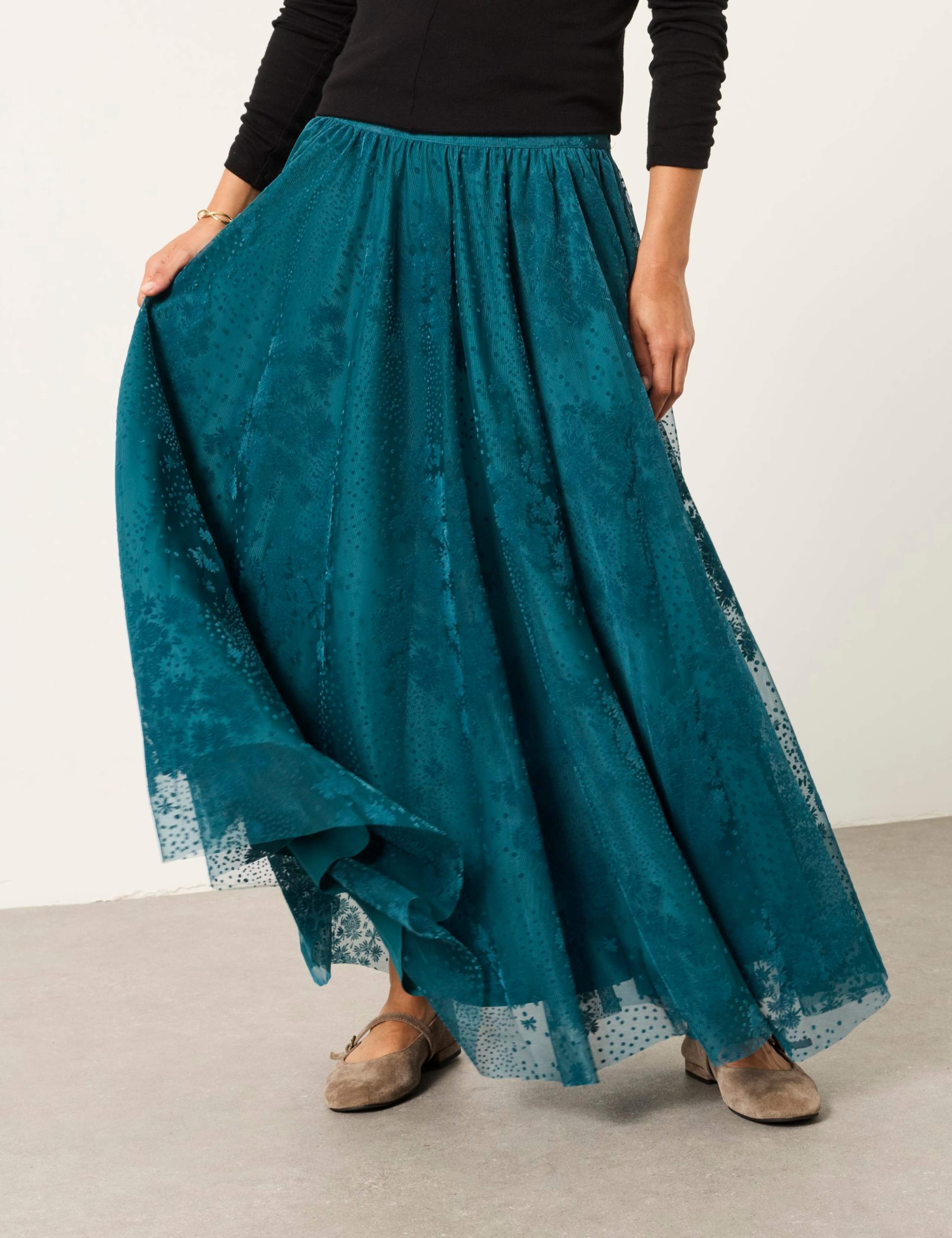 Spot Print Floral Midi A Line Skirt