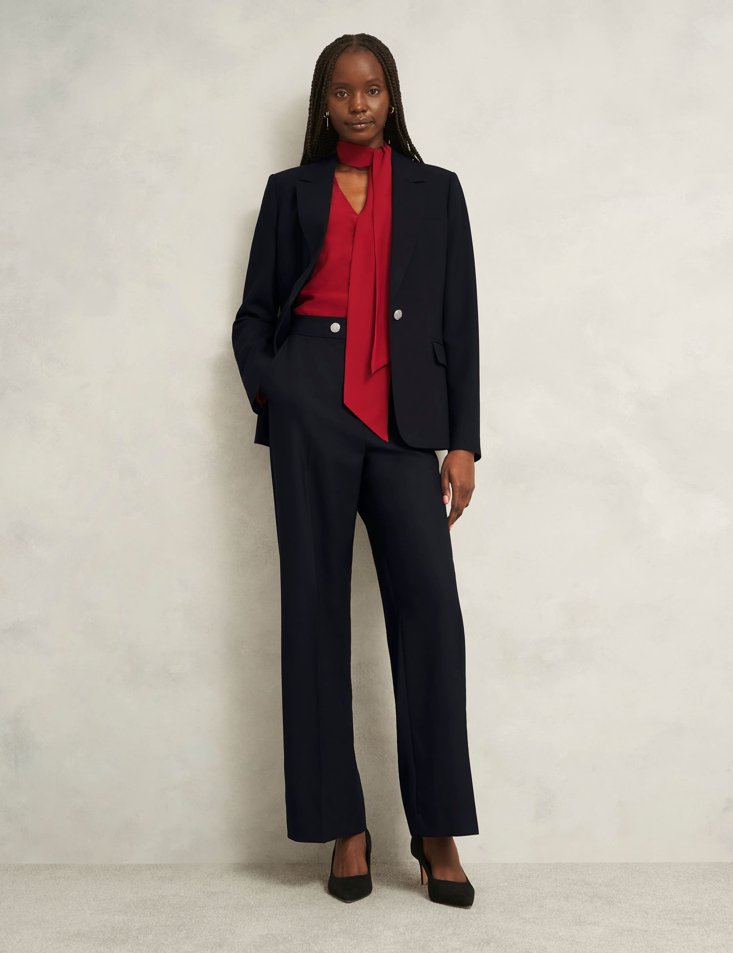 Wool Blend Tailored Wide Leg Trousers