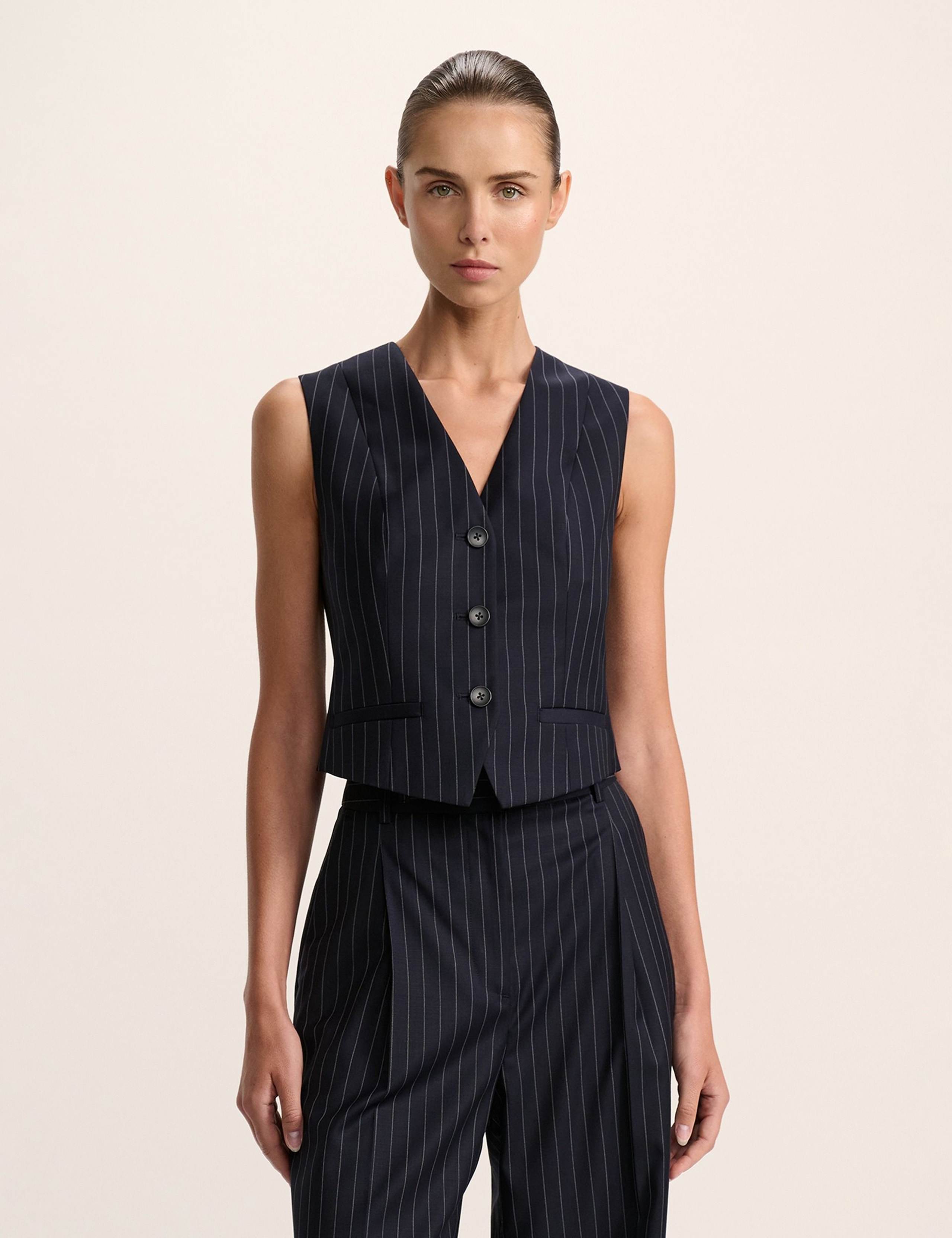 Wool Blend Striped Waistcoat