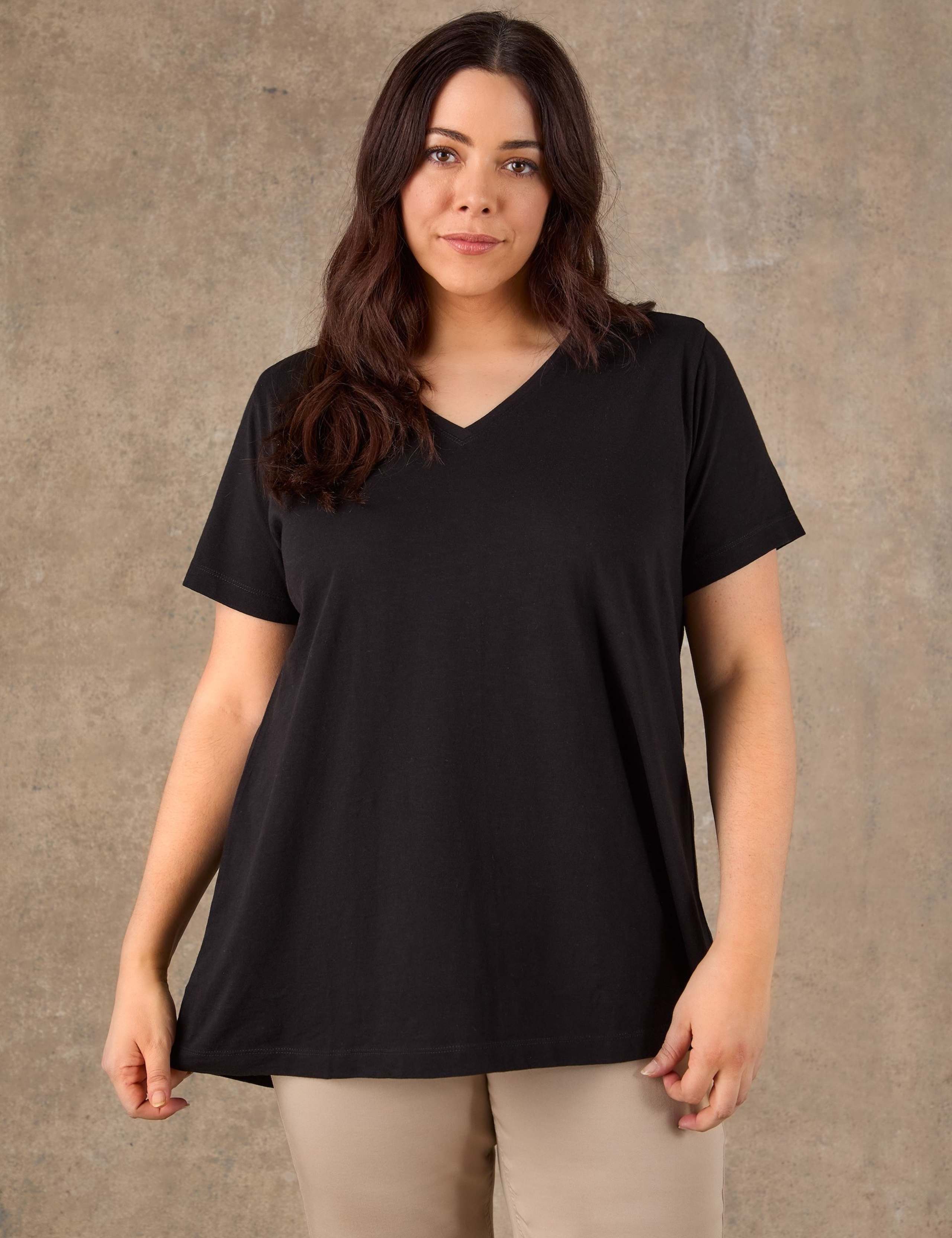 Pure Cotton V-Neck Longline T-Shirt