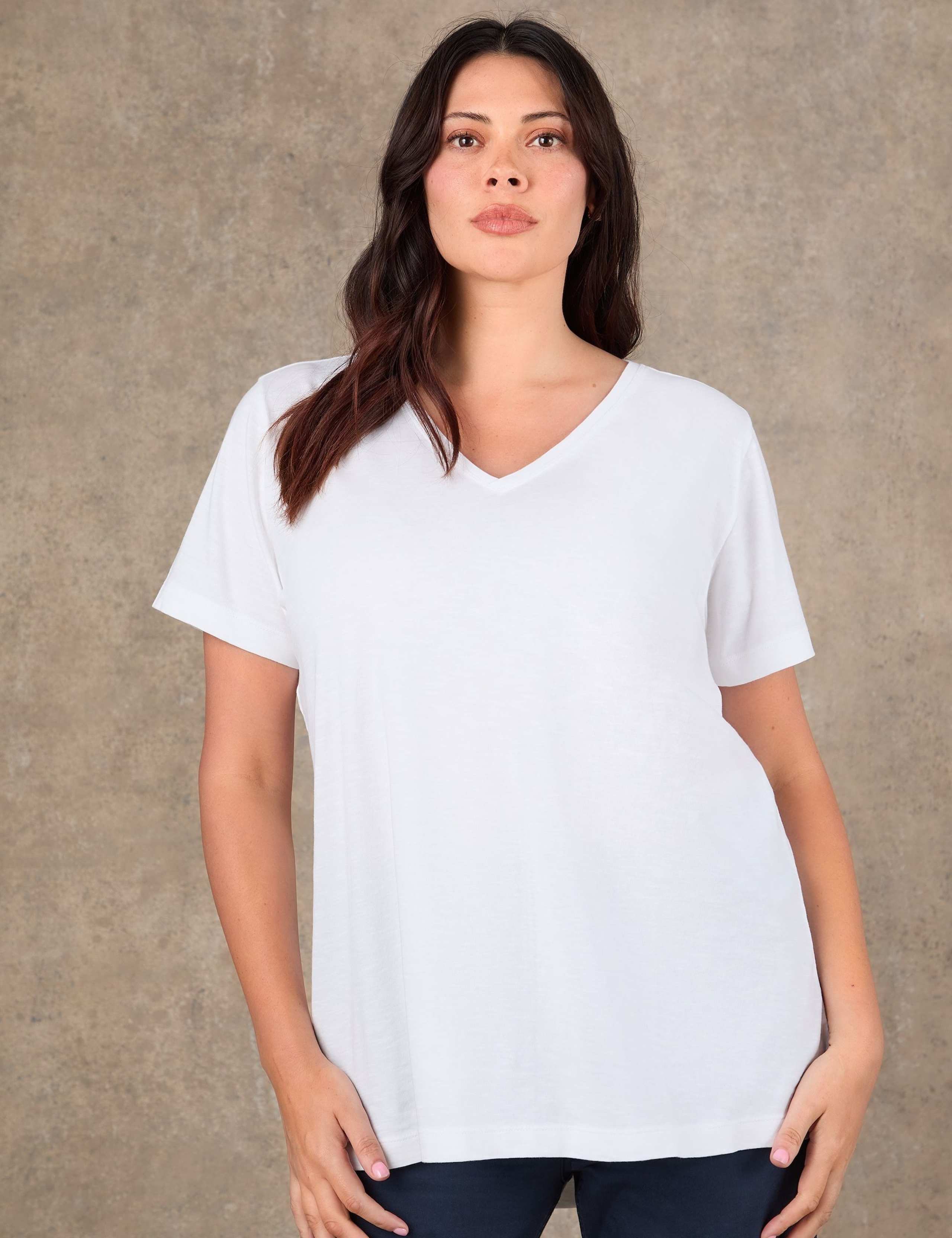 Pure Cotton V-Neck Longline T-Shirt