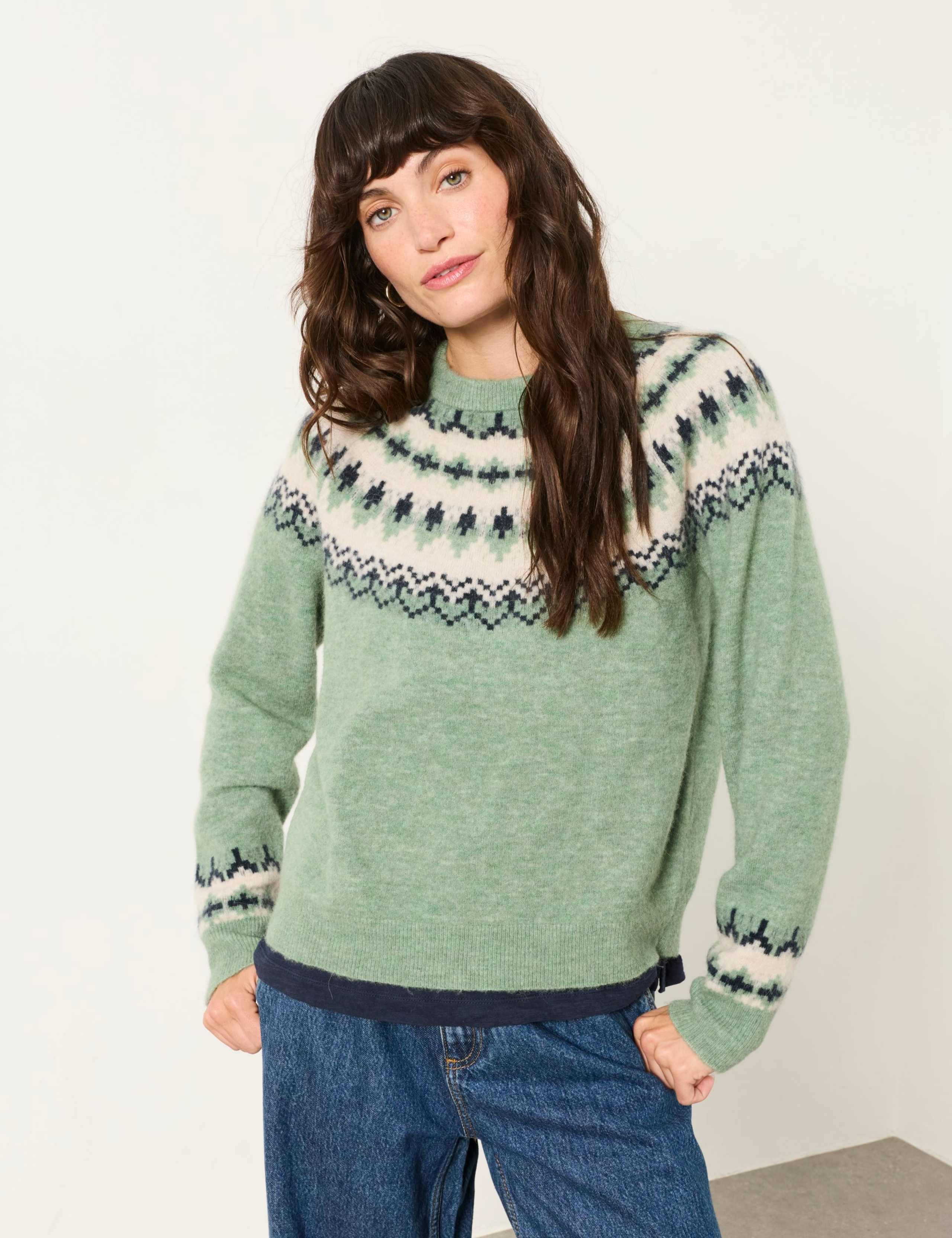 Fair Isle Crew Neck Jumper with Wool