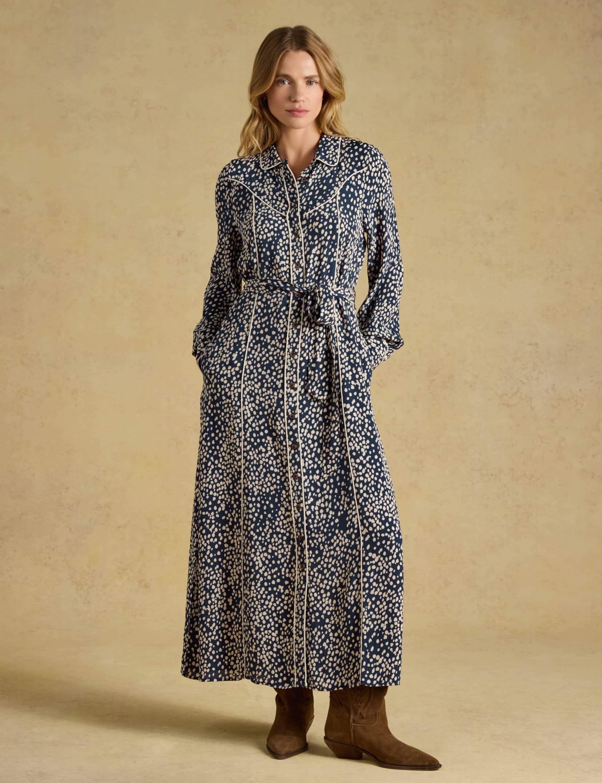Polka Dot Collared Midi Shirt Dress