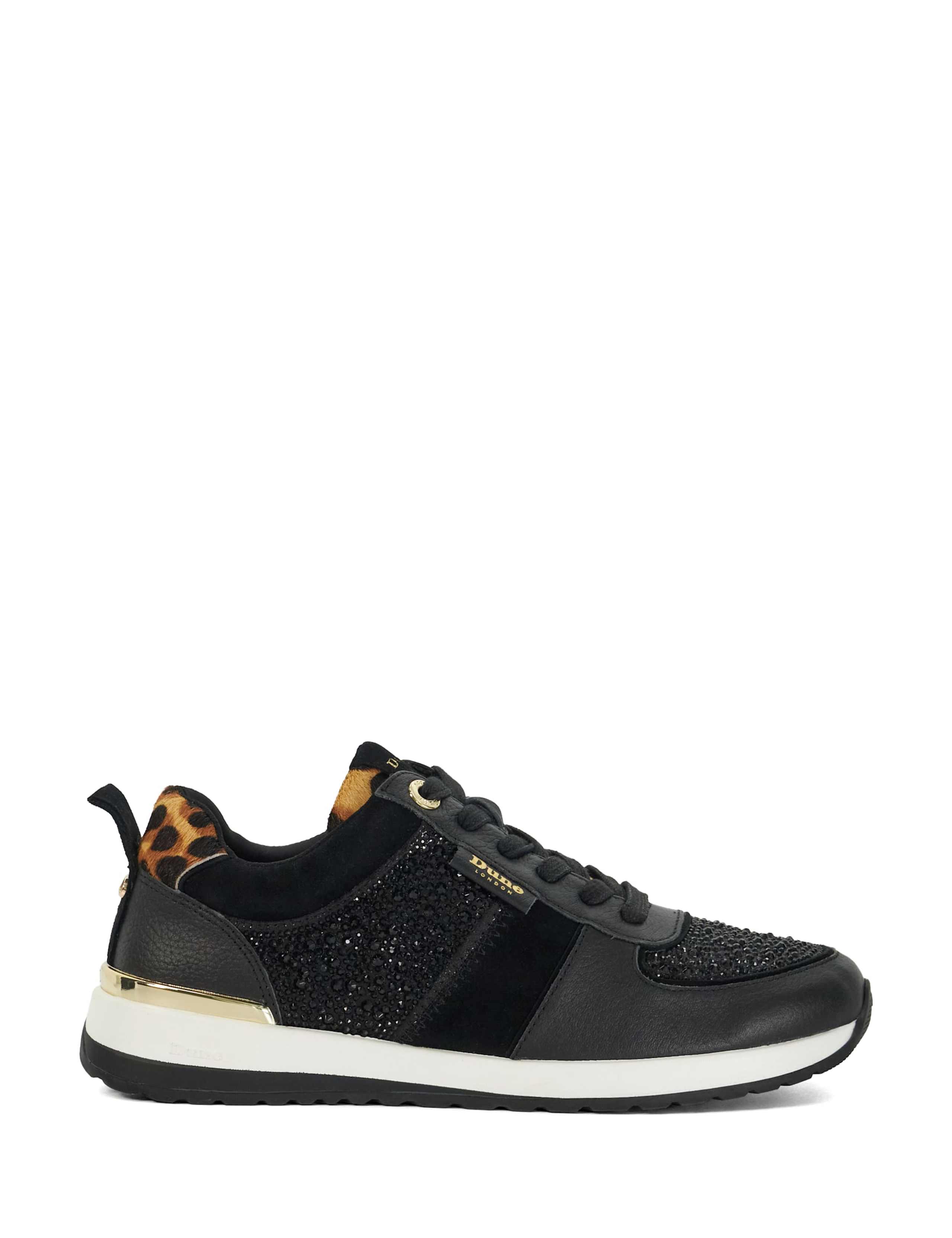 Leather Leopard Print Lace Up Trainers