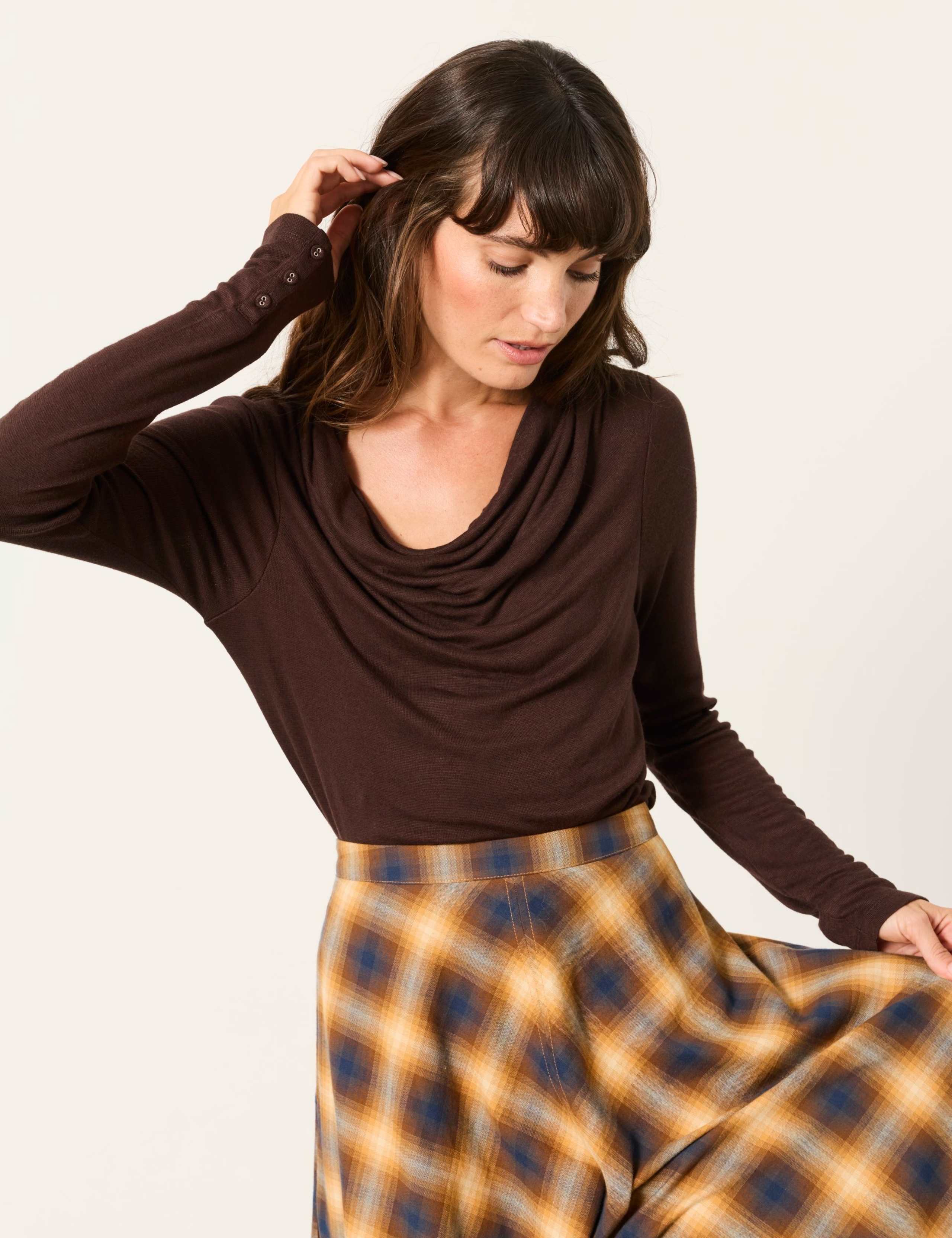 Cowl Neck Button Detail Top with Wool