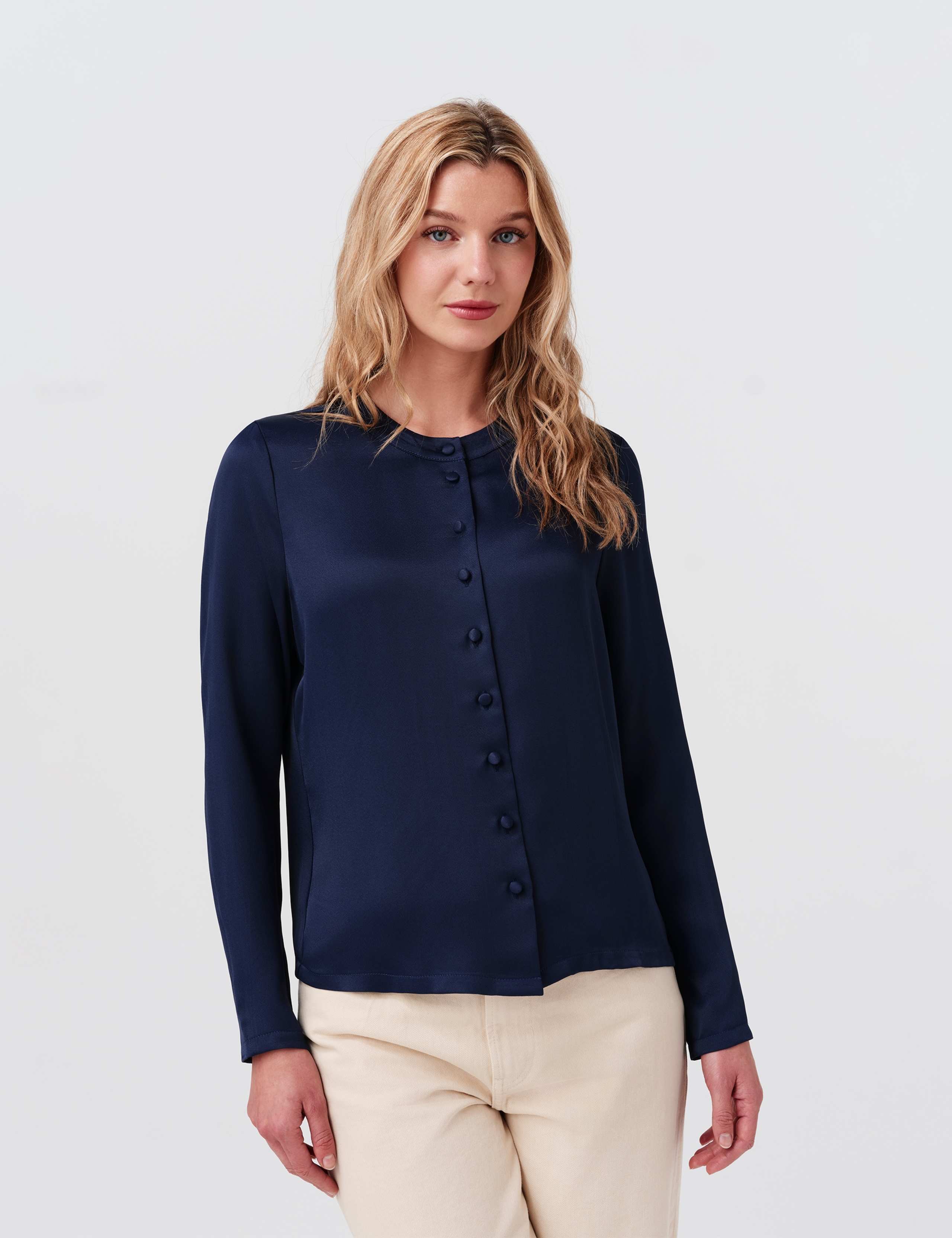 Crepe Button Front Blouse