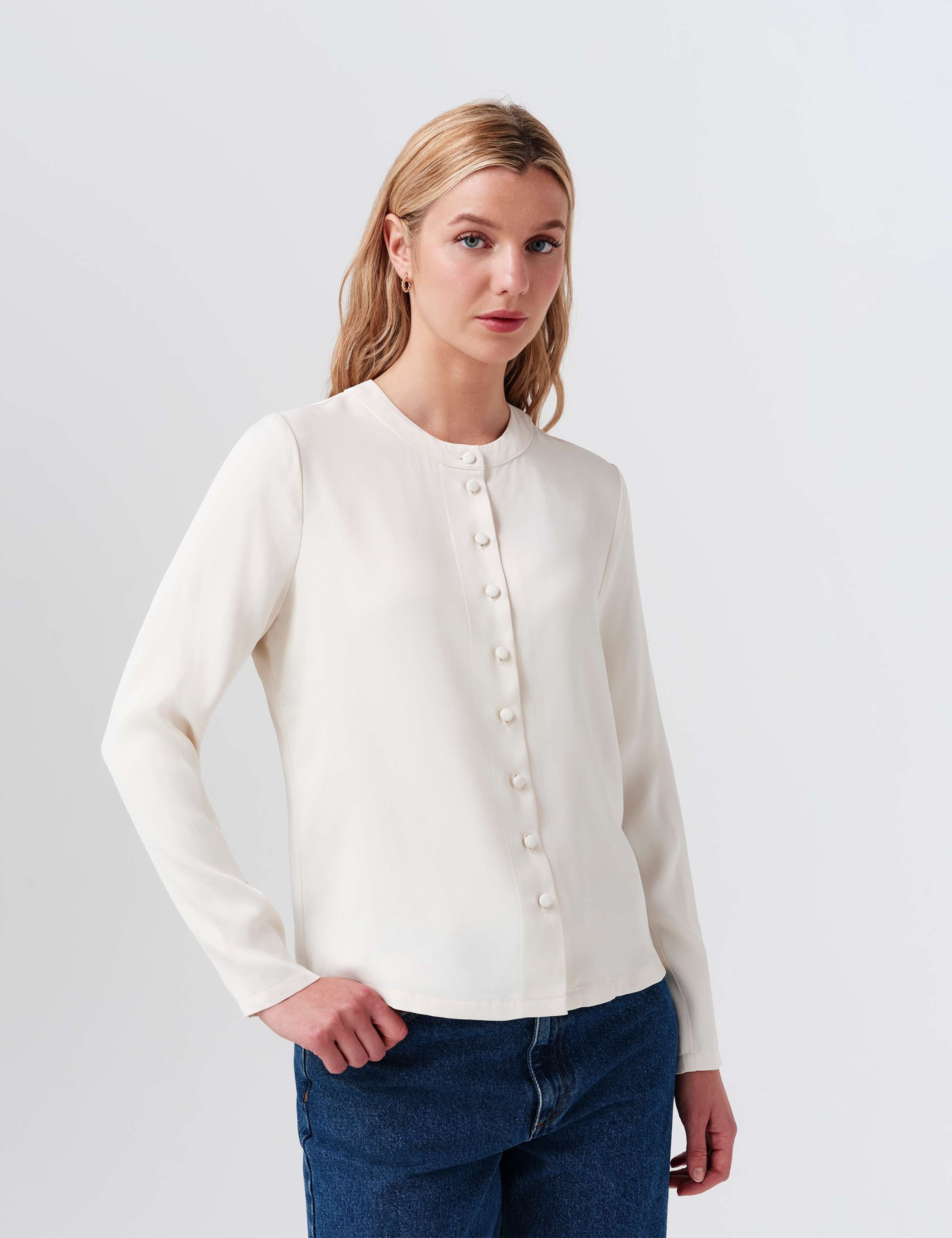 Crepe Button Front Blouse