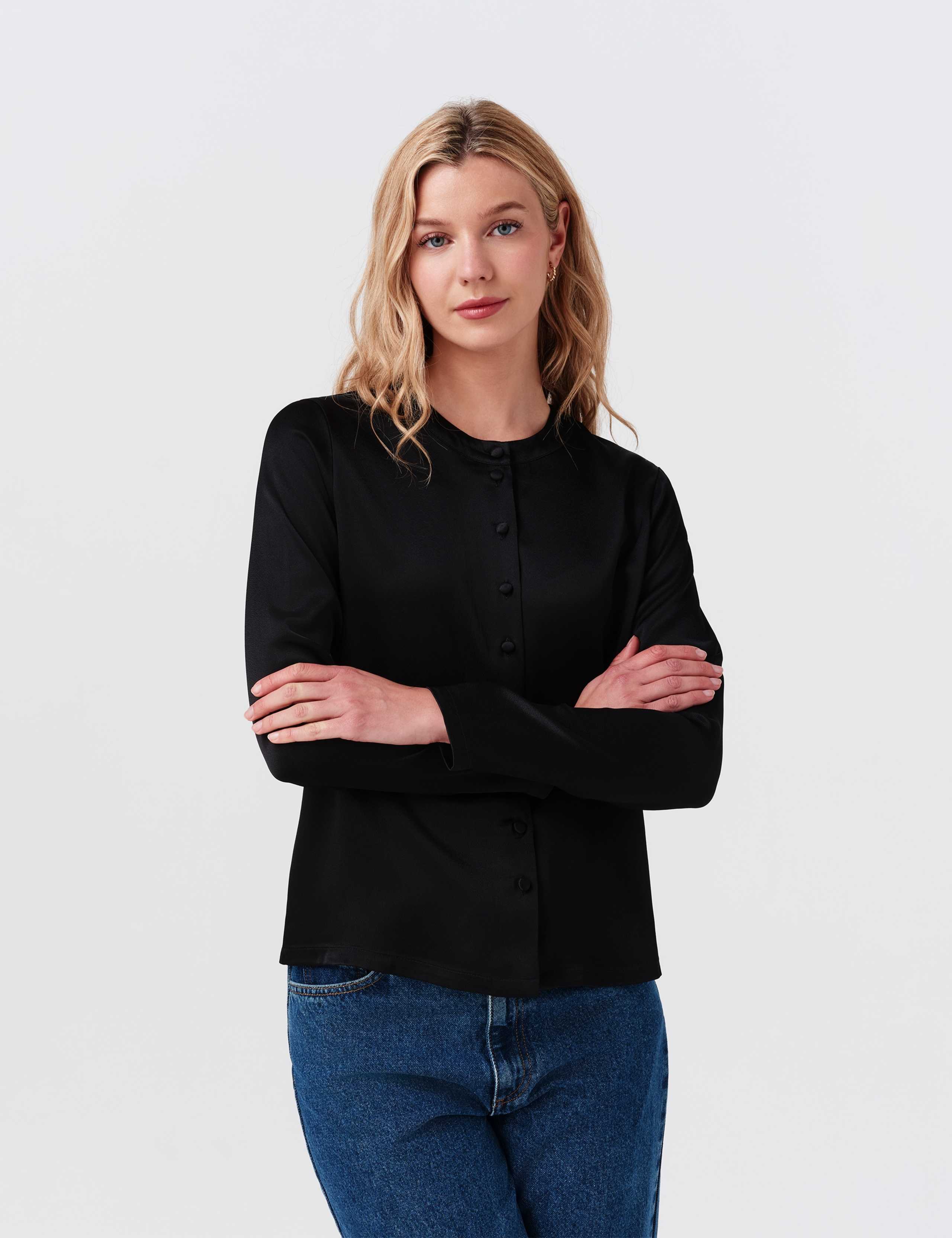 Crepe Button Front Blouse