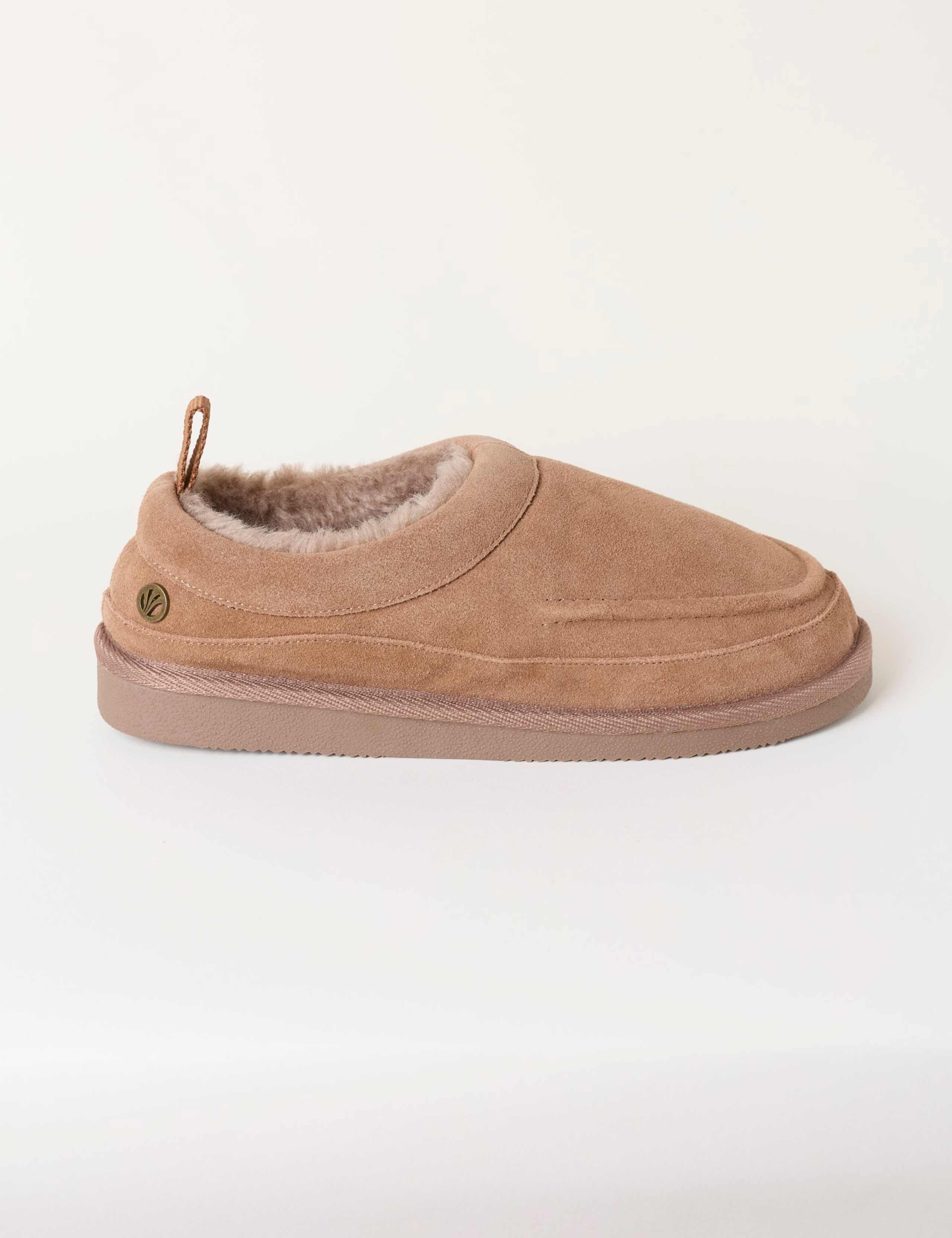 Suede Faux Fur Lined Mule Slippers
