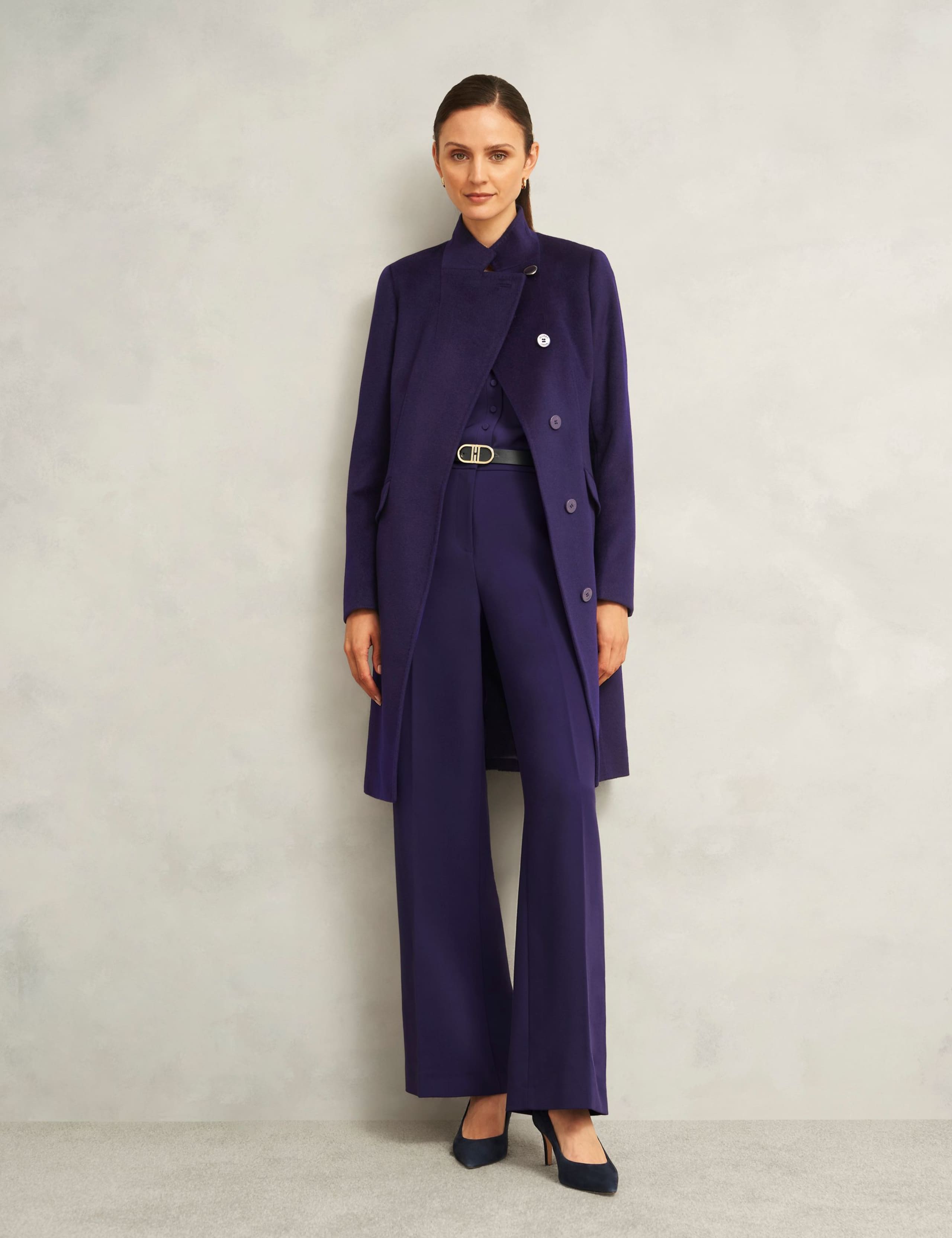 Pure Wool High Neck Tailored Coat