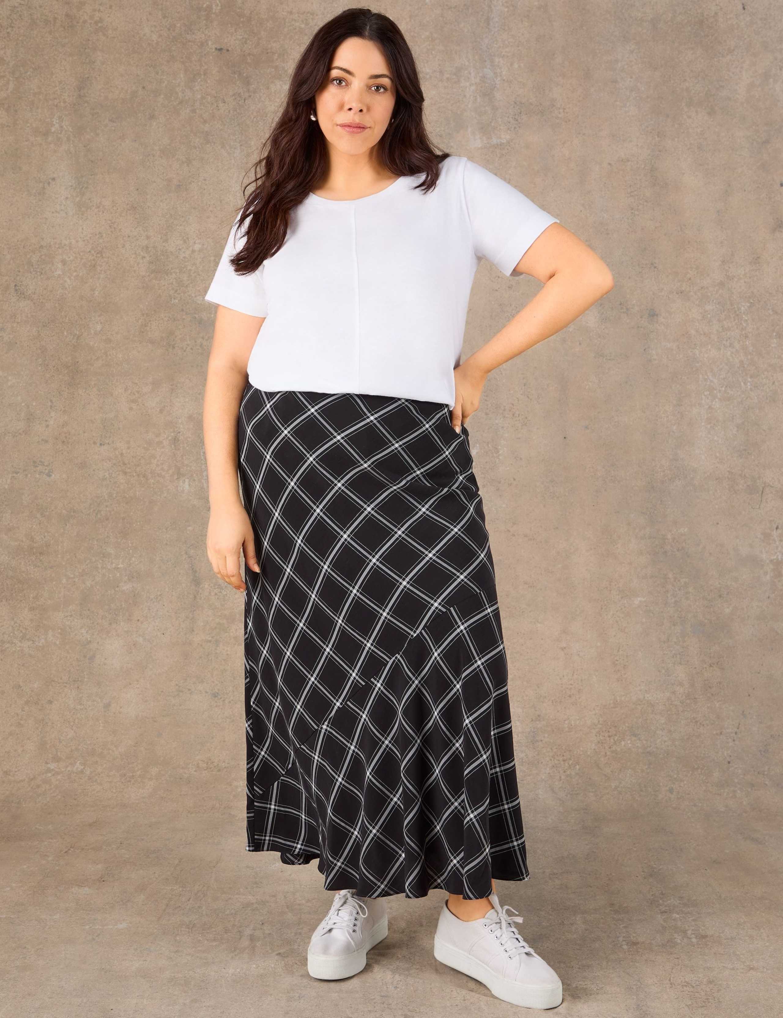 Lyocell Rich Checked Bias Cut Maxi Skirt
