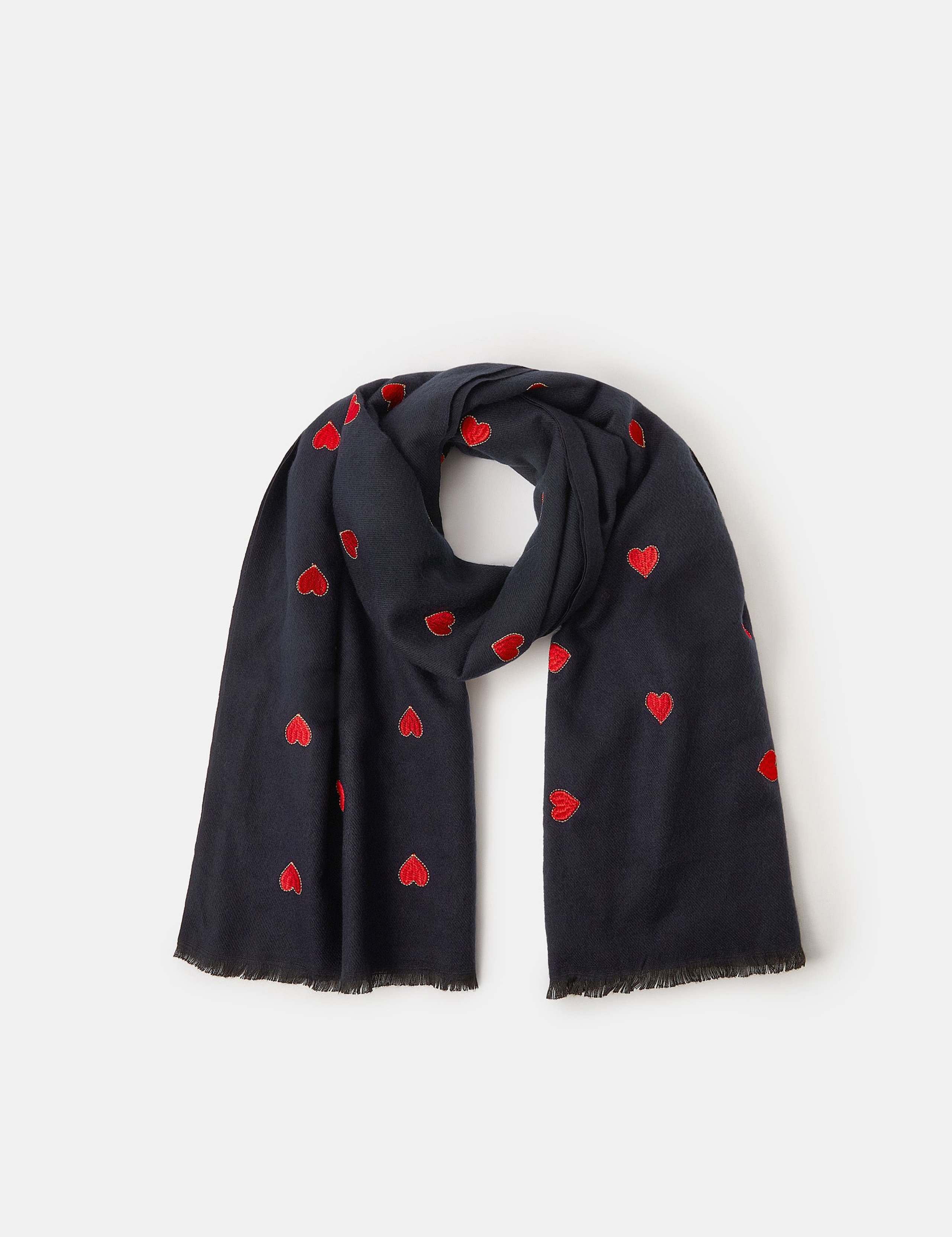 Woven Heart Embroidered Blanket Scarf