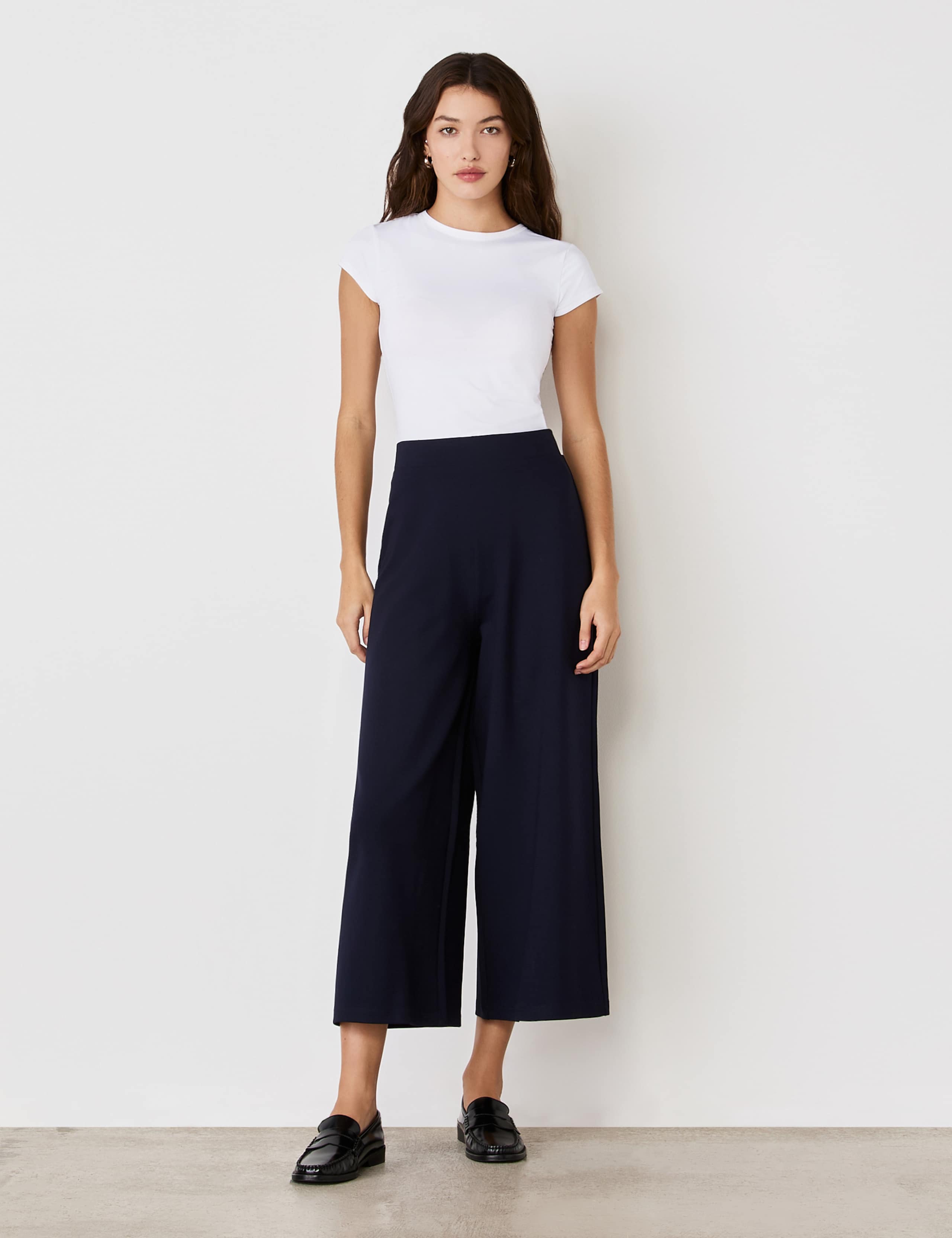 Jersey Wide Leg Cropped Trousers