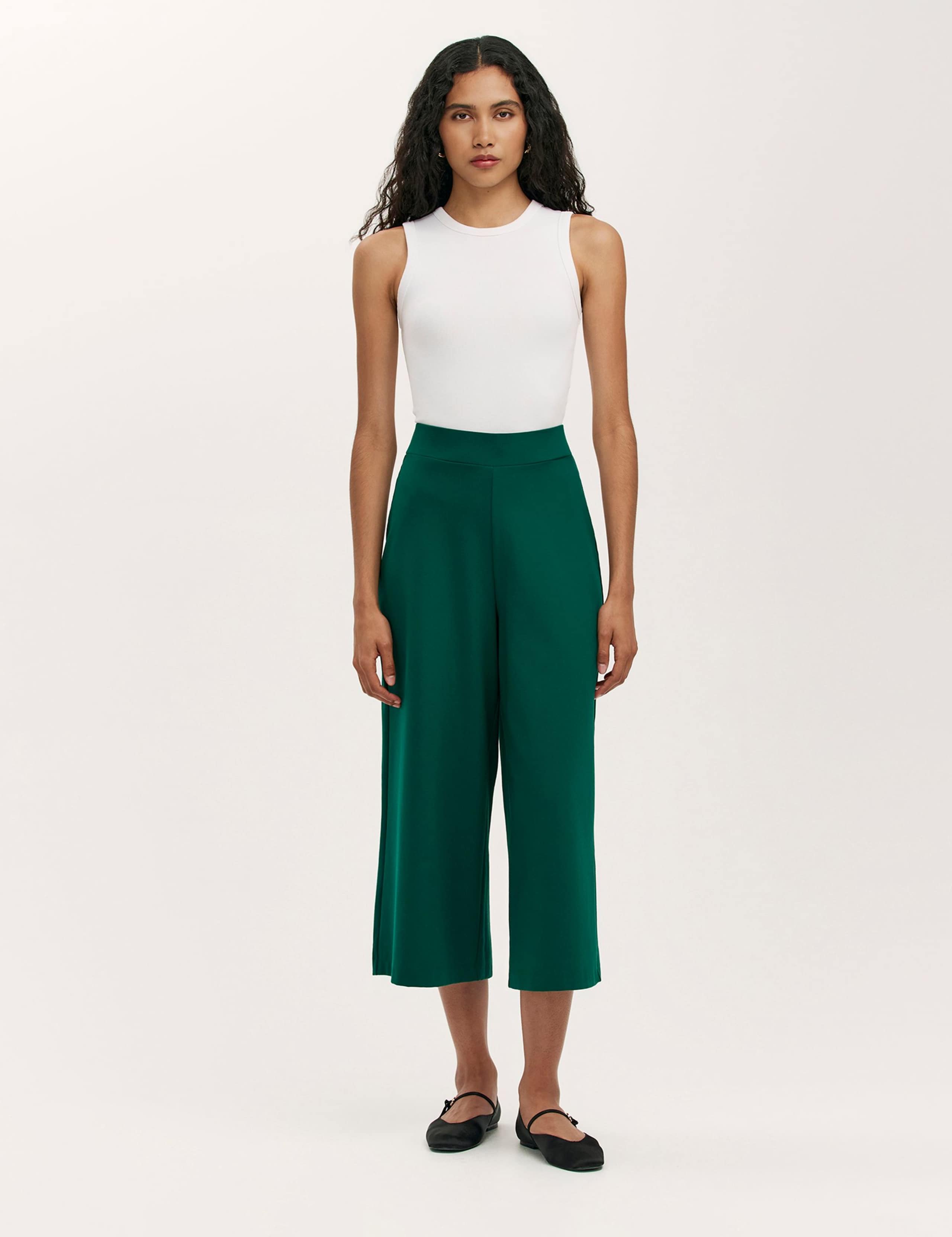 Jersey Wide Leg Cropped Trousers