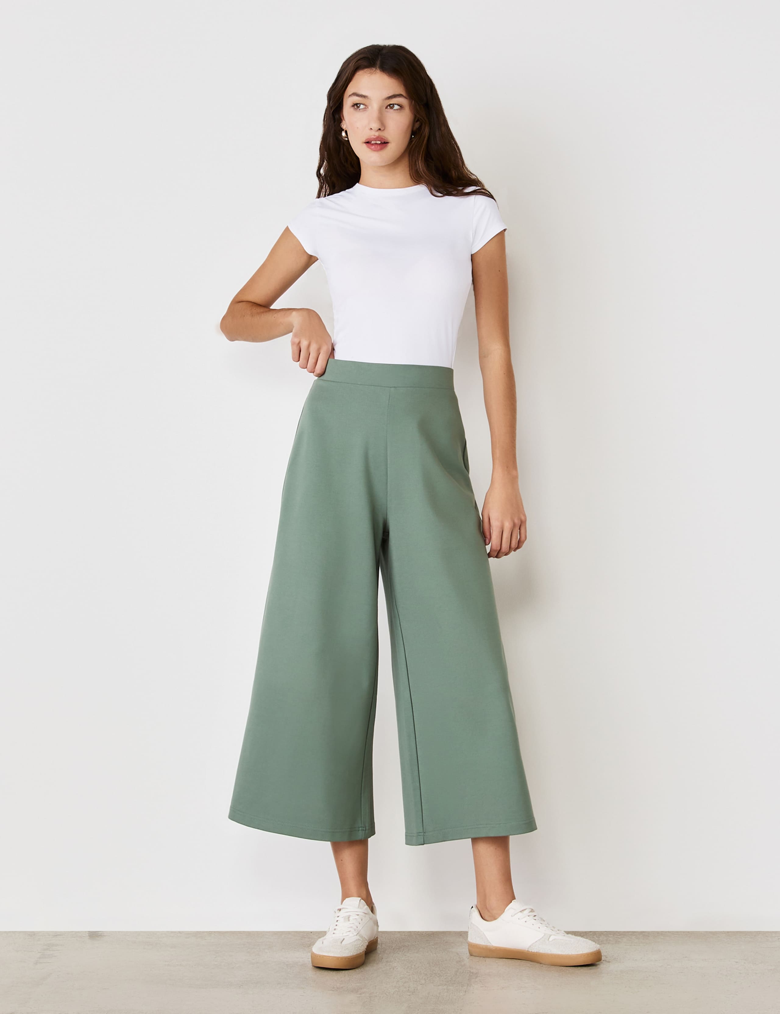 Jersey Wide Leg Cropped Trousers