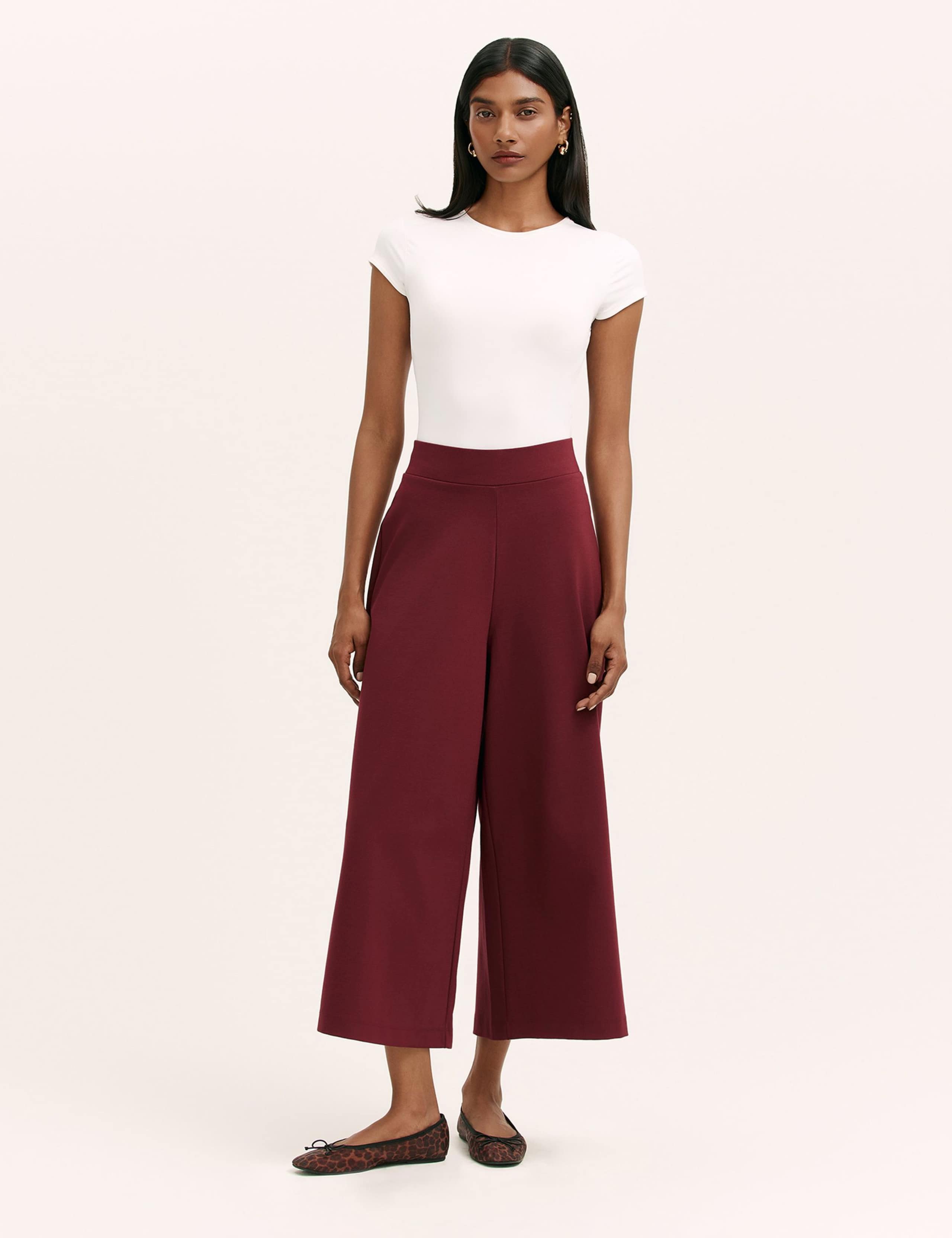 Jersey Wide Leg Cropped Trousers