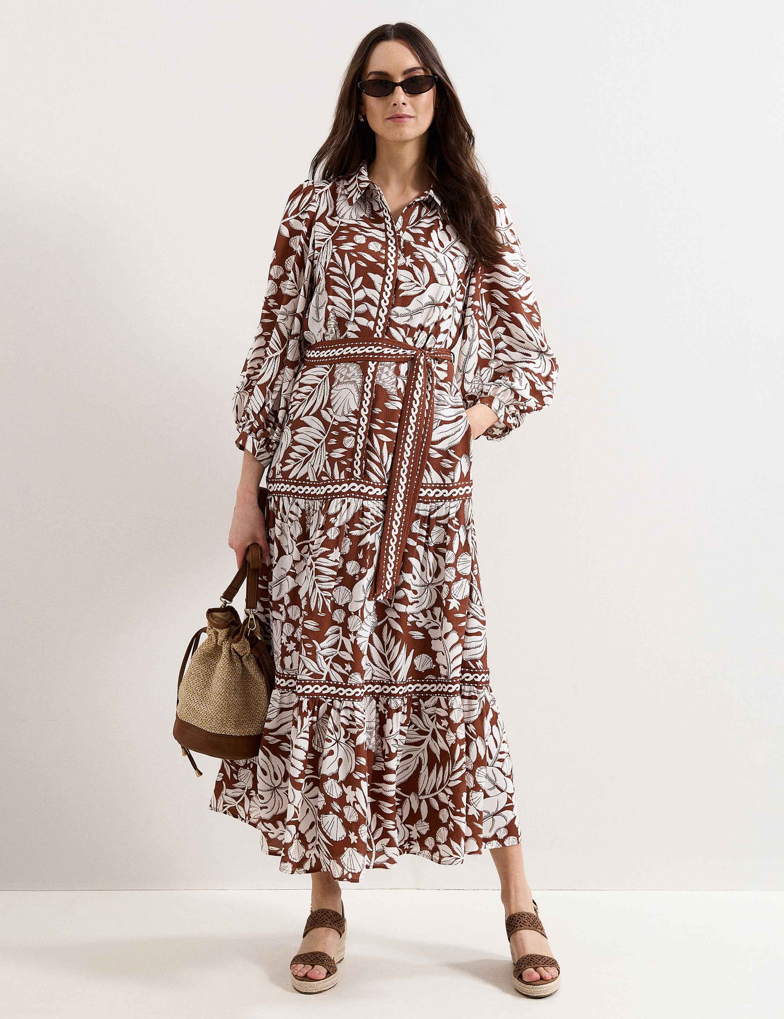 Printed Collared Button Front Maxi Dress