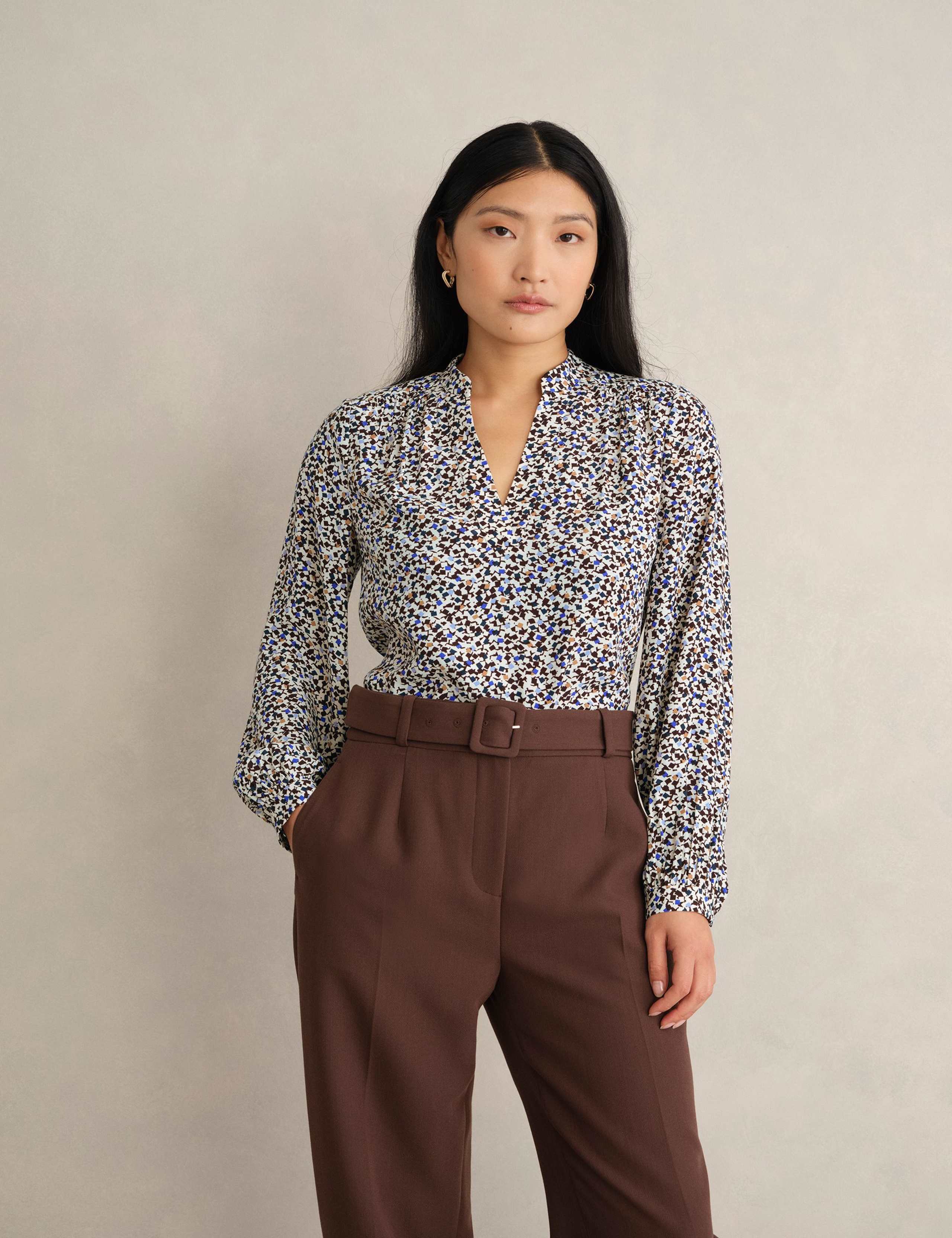 Geometric V-Neck Blouse